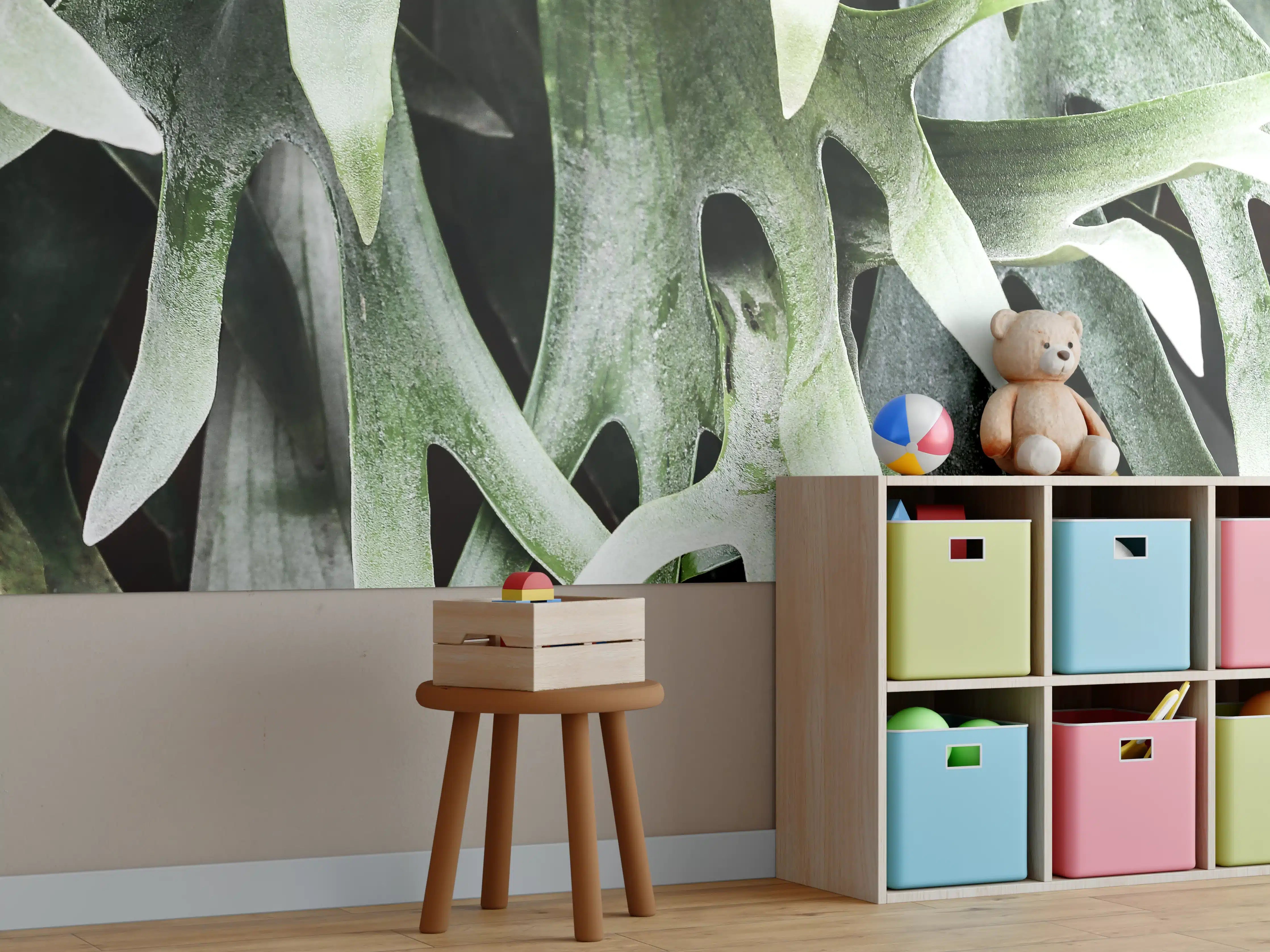 Kinderzimmer Wandgestaltung - Exotisches Staghorn Farnblatt