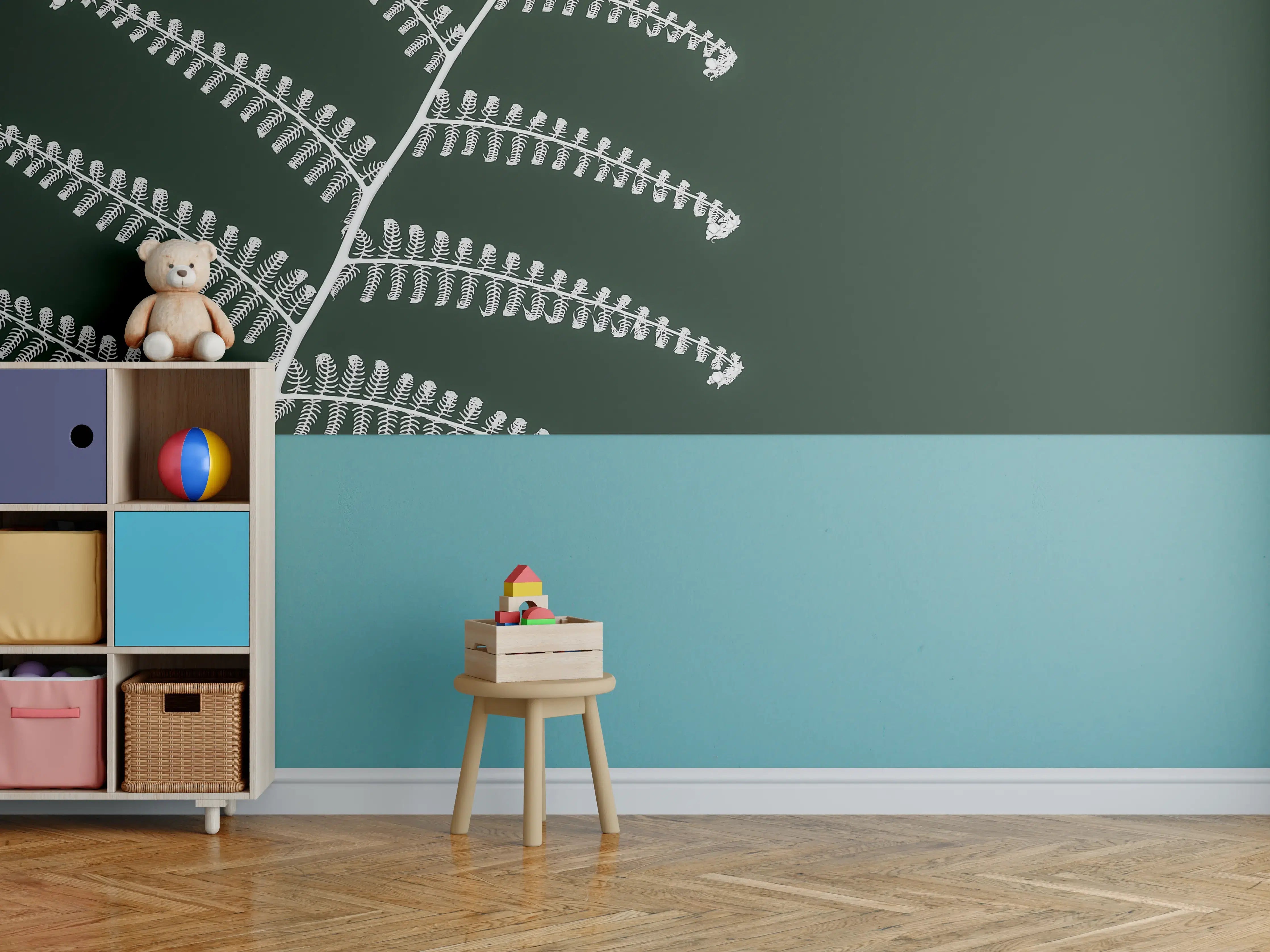 Kinderzimmer Wandgestaltung - Exotisches Wald-Farn-Motiv