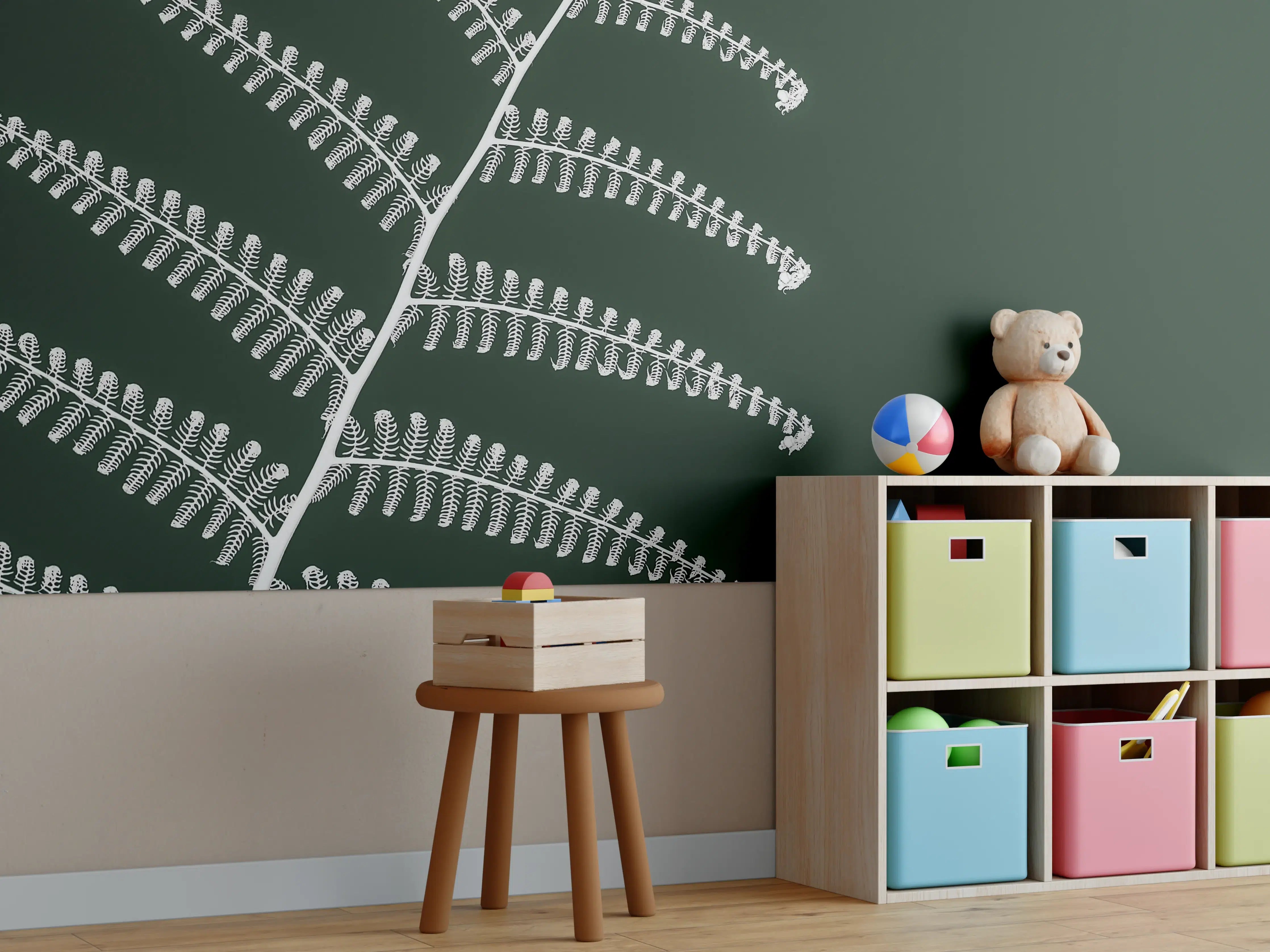 Kinderzimmer Wandgestaltung - Exotisches Wald-Farn-Motiv