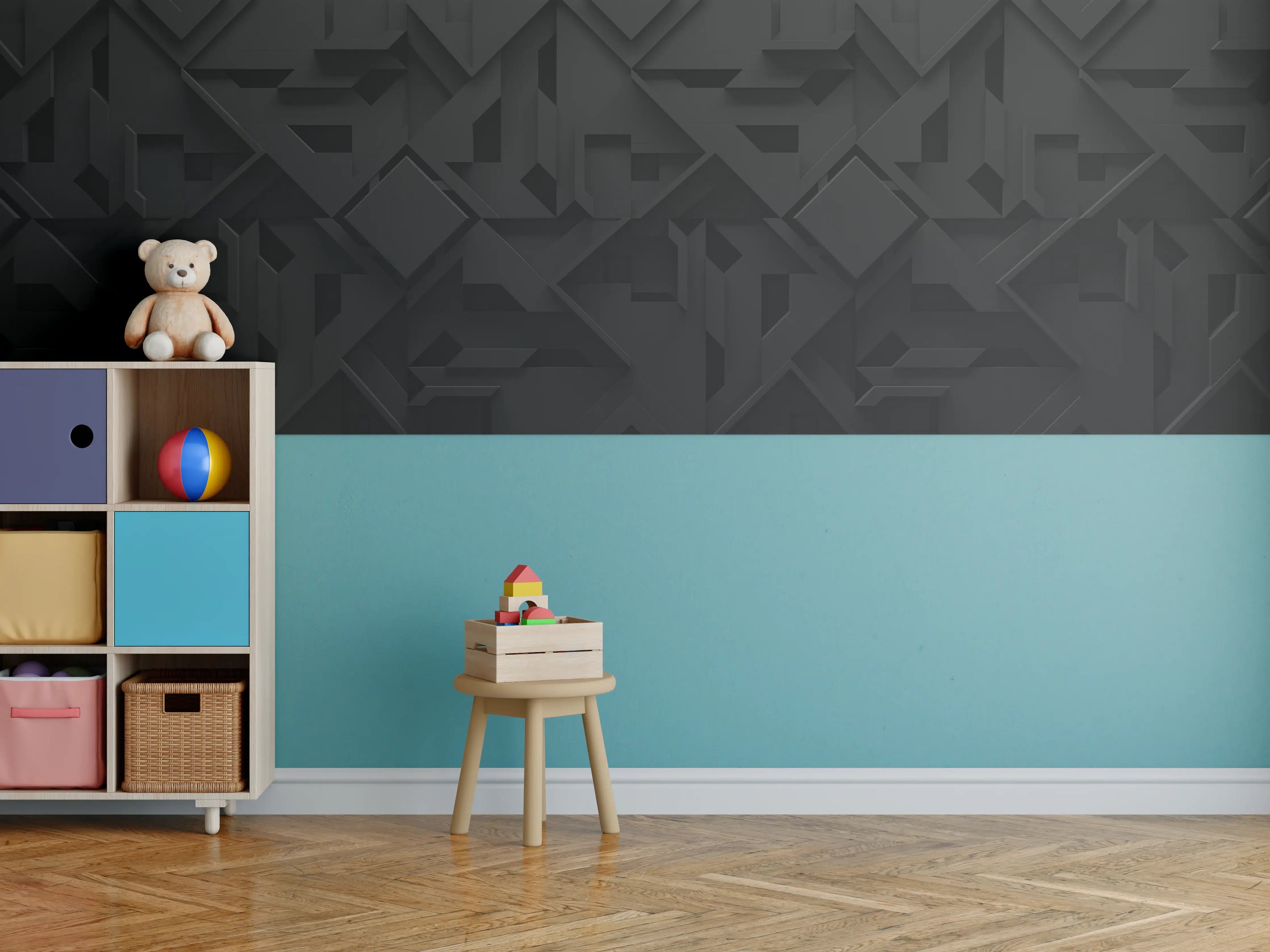 Kinderzimmer Wandgestaltung - Extra-Dunkler Schwarz 3D Hintergrund