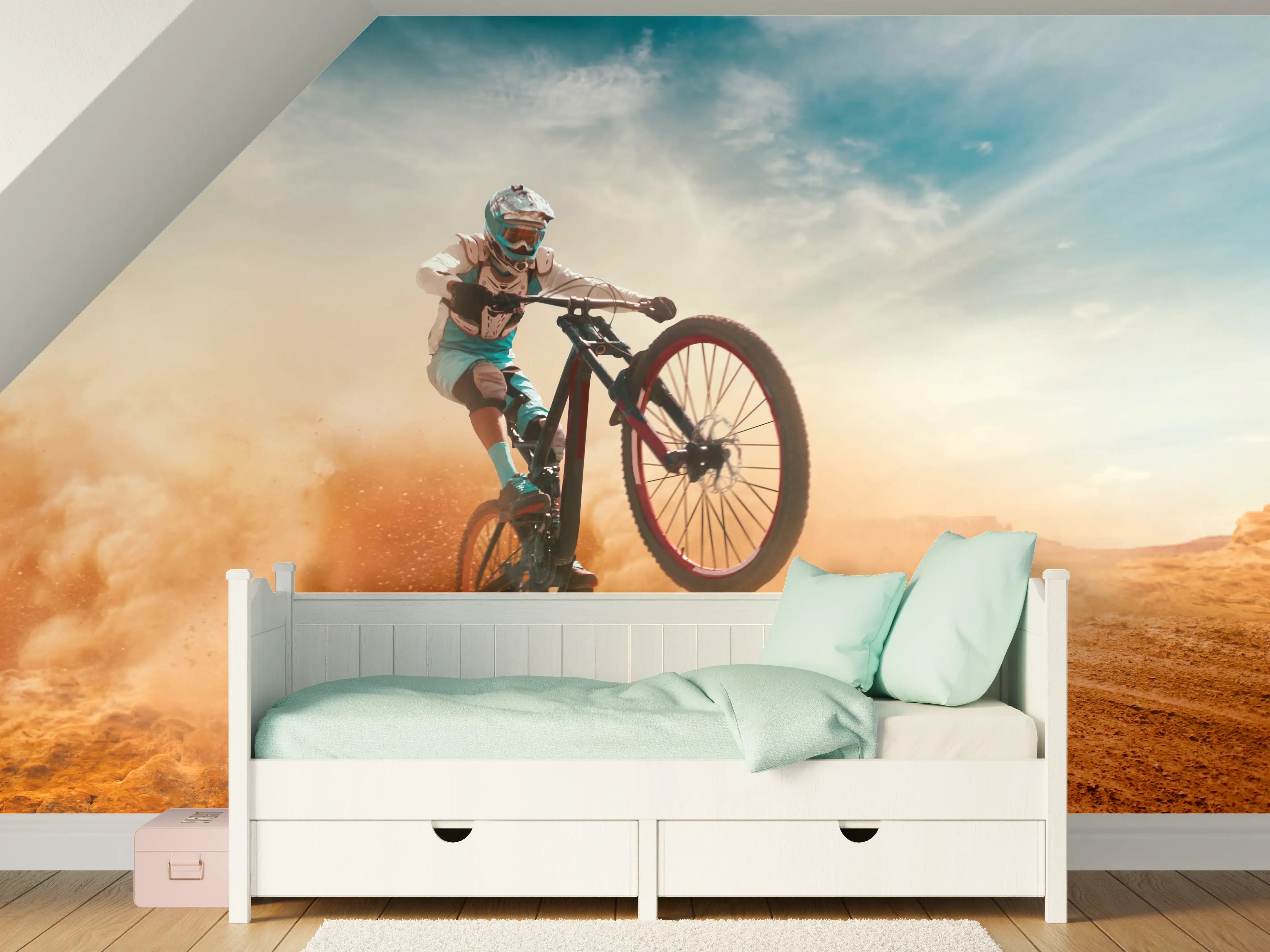 Kinderzimmer Wandgestaltung - Fahrrad Fahrer - Wüstenlandschaft