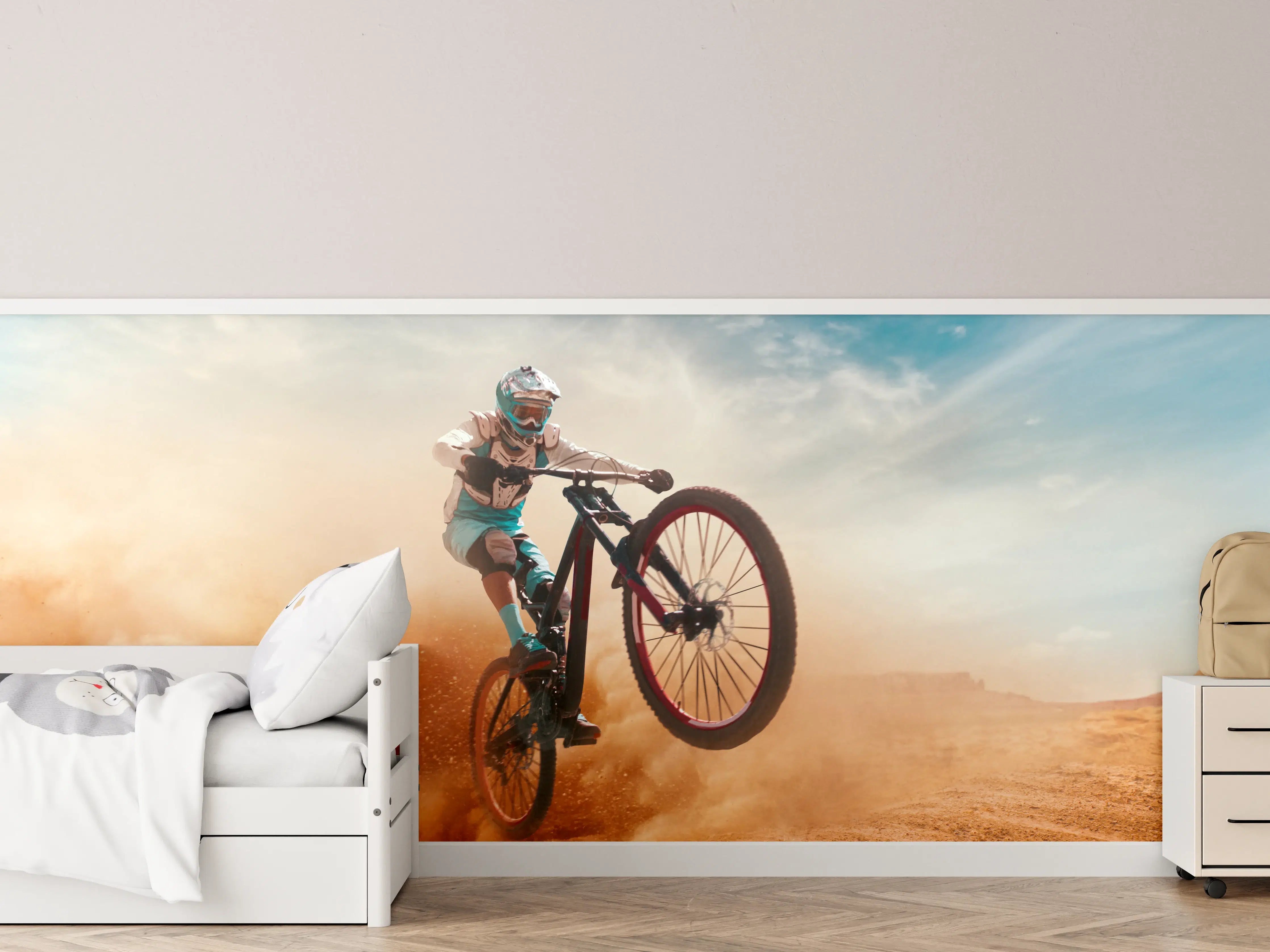 Kinderzimmer Wandgestaltung - Fahrrad Fahrer - Wüstenlandschaft