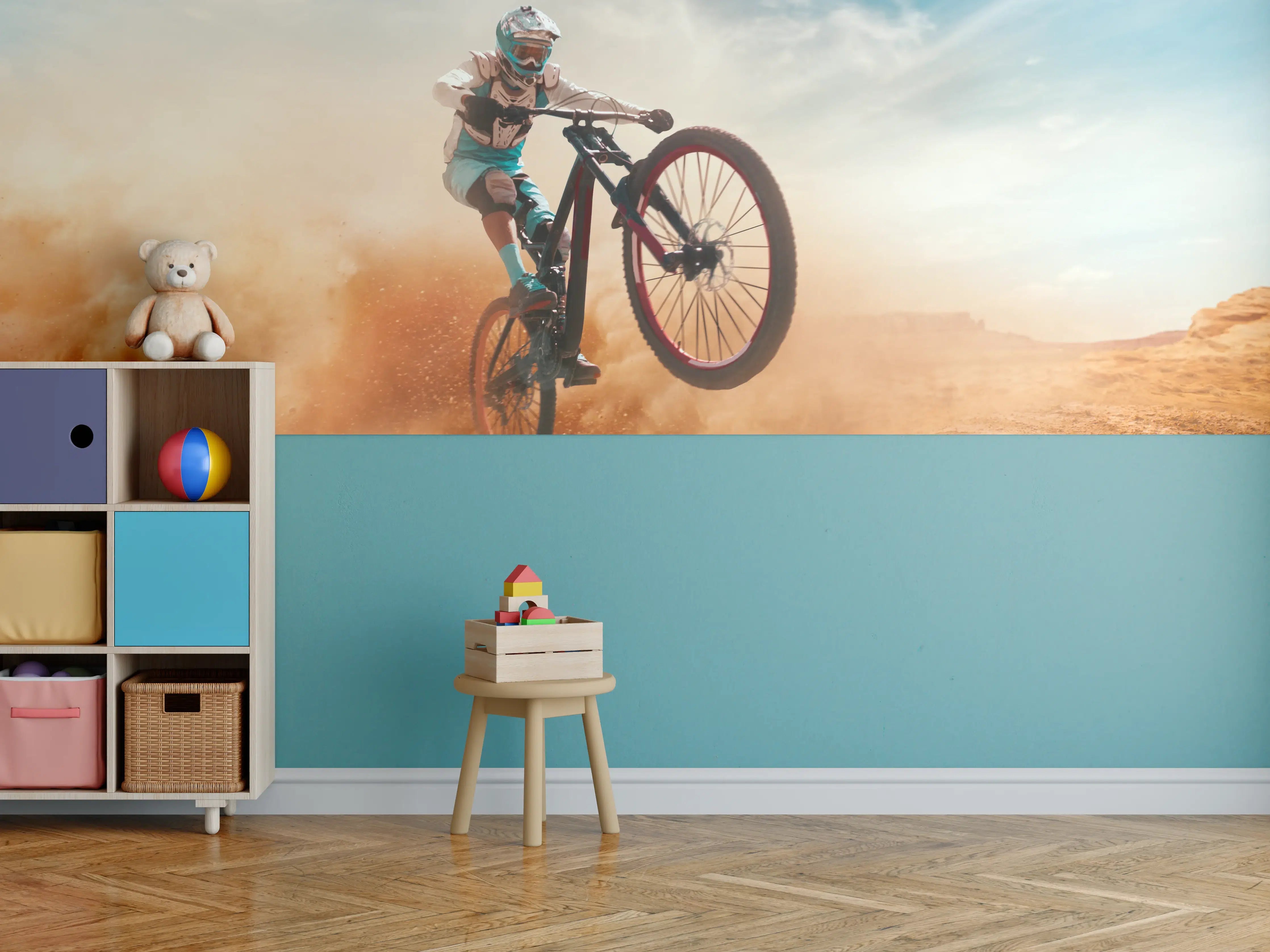 Kinderzimmer Wandgestaltung - Fahrrad Fahrer - Wüstenlandschaft
