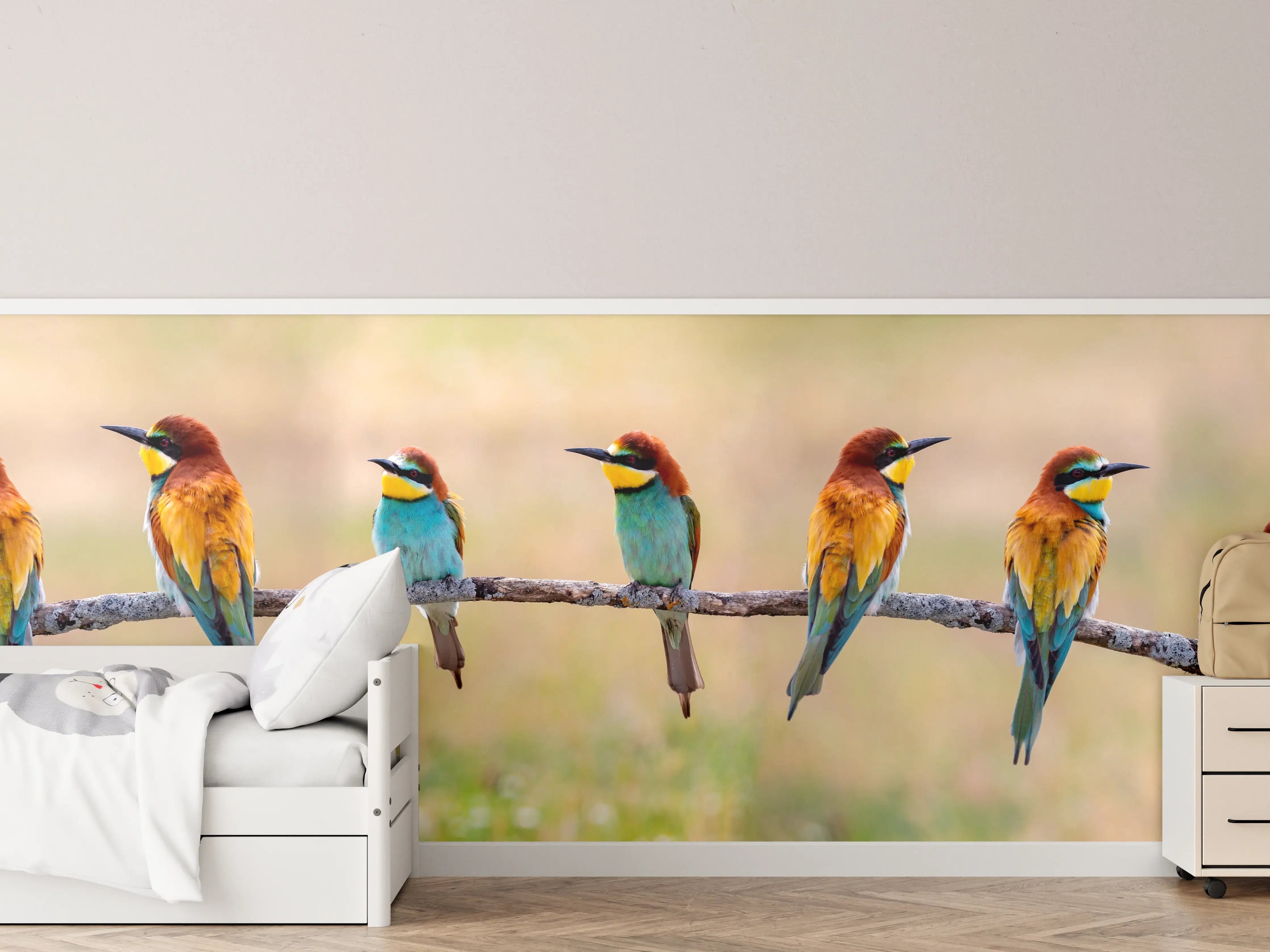 Kinderzimmer Wandgestaltung - Familie von Bienenfressern auf Ast