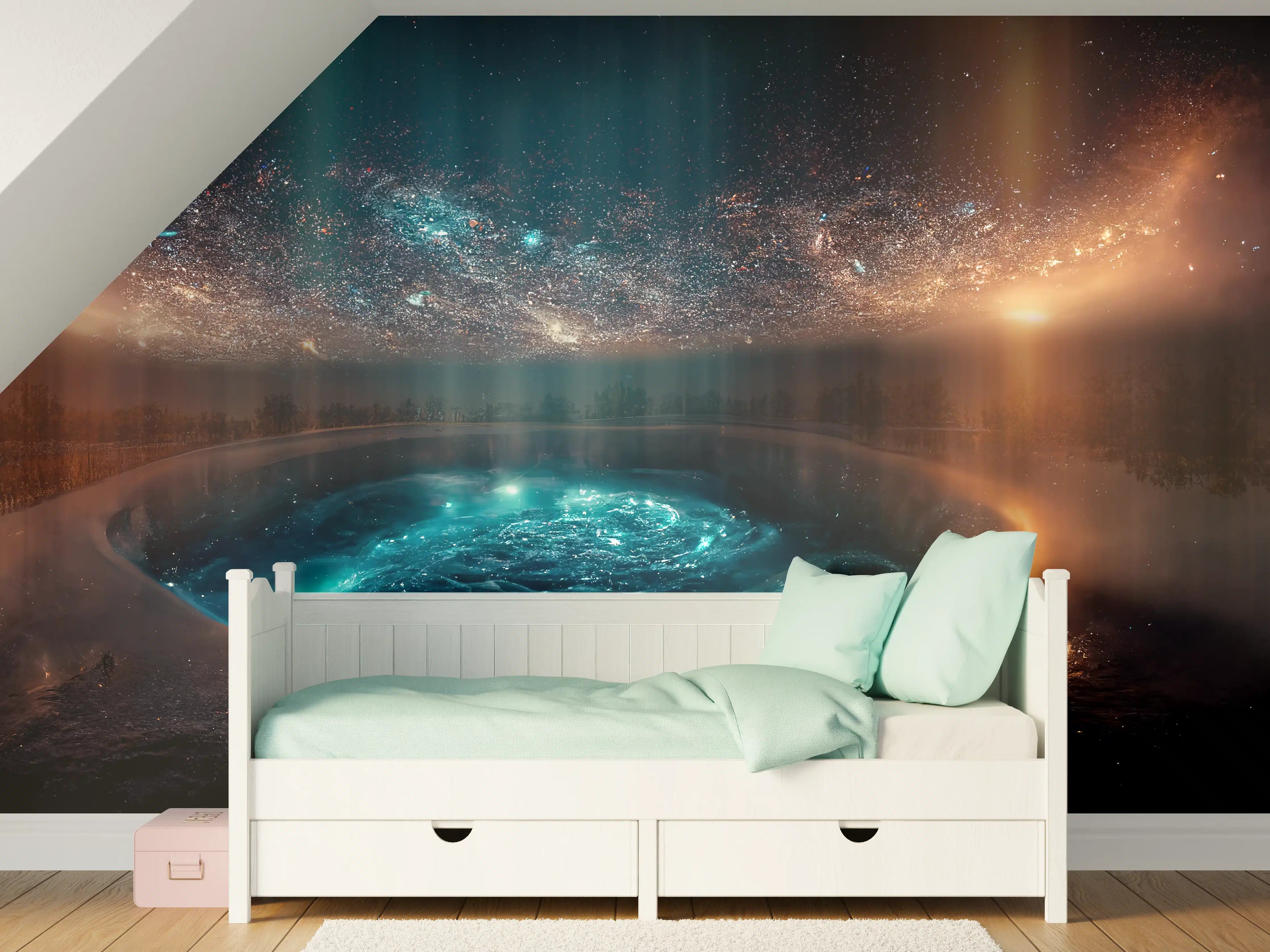 Kinderzimmer Wandgestaltung - Fantasielandschaft - Nächtlicher Blick