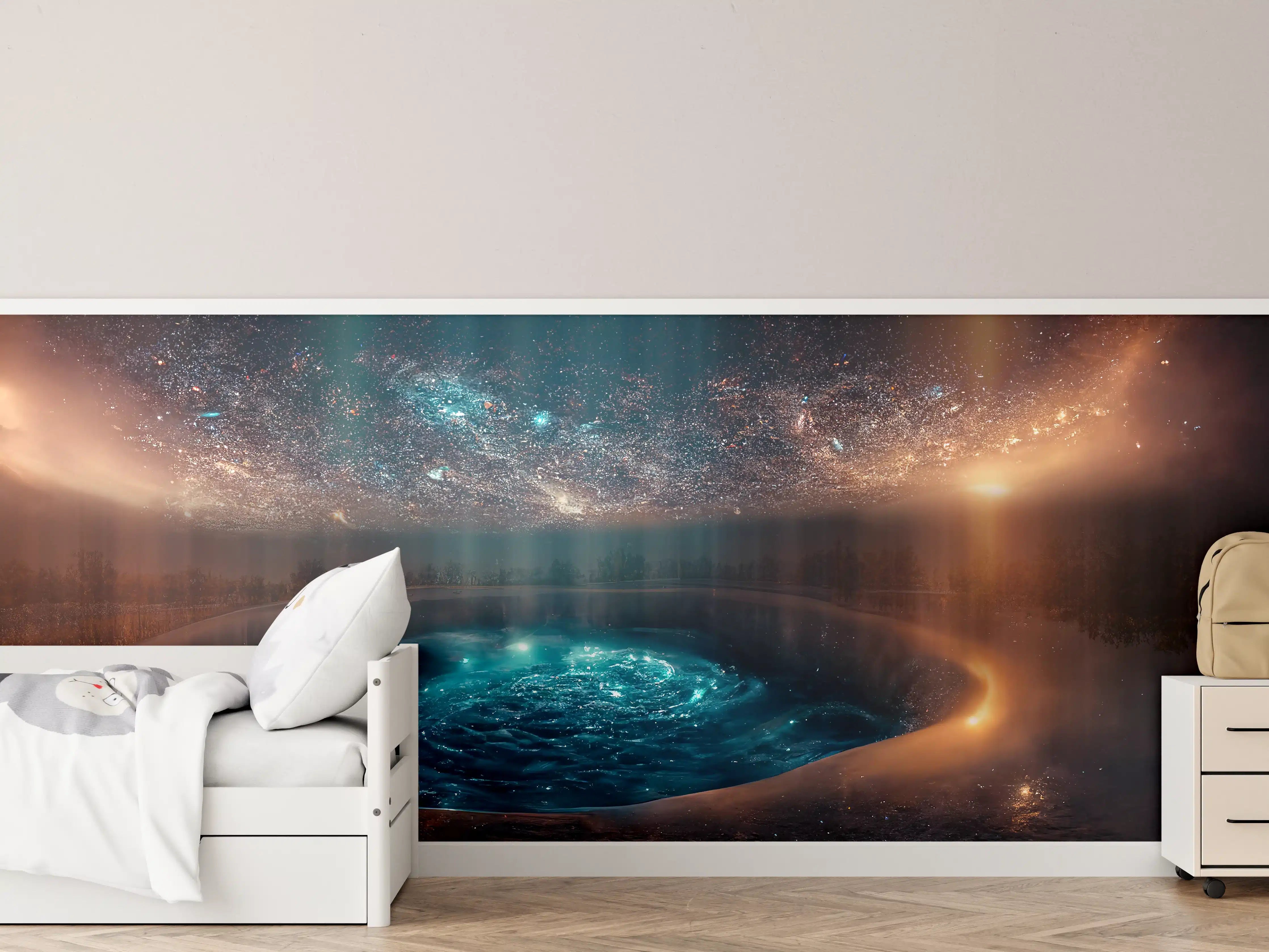 Kinderzimmer Wandgestaltung - Fantasielandschaft - Nächtlicher Blick
