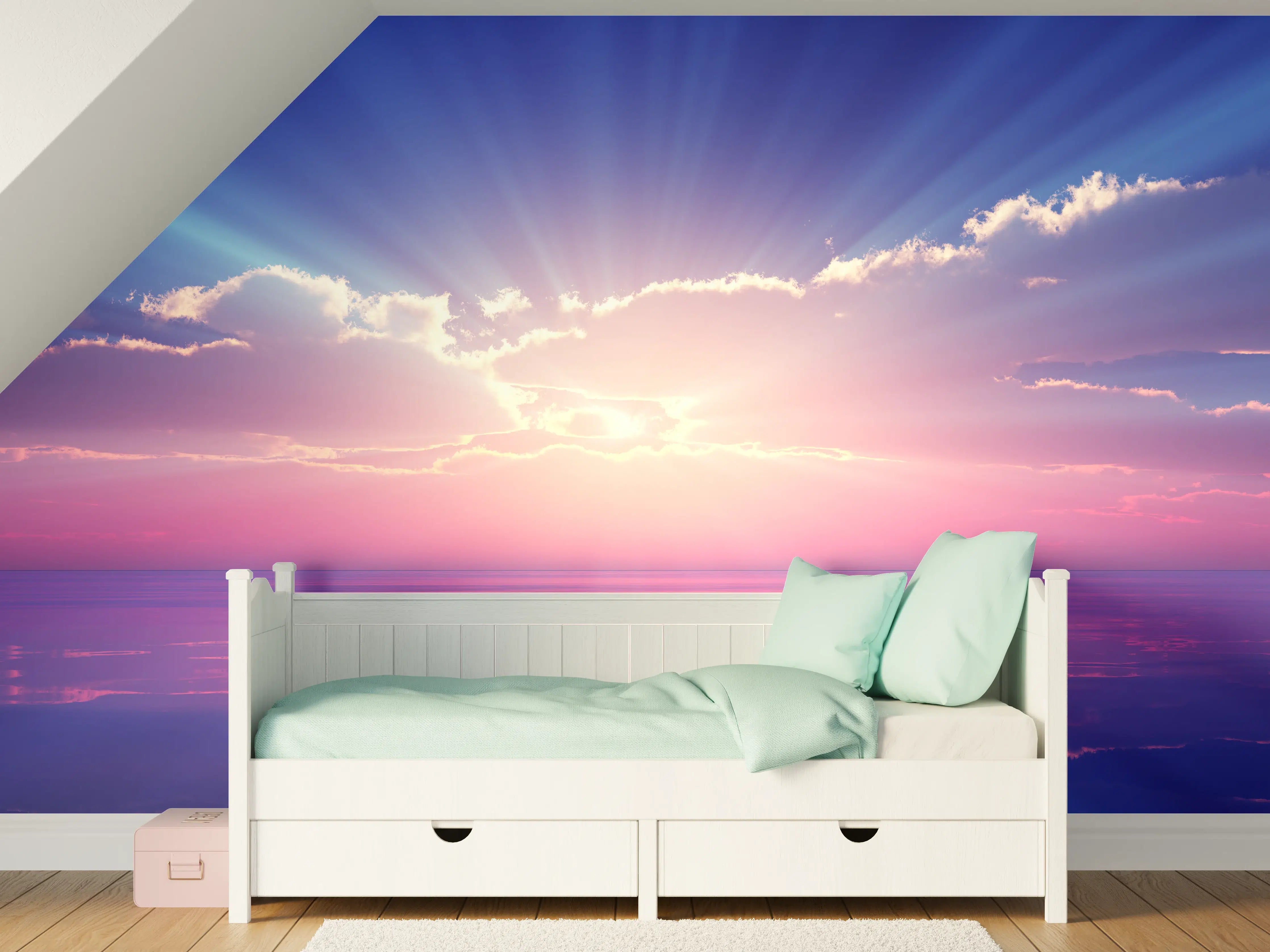 Kinderzimmer Wandgestaltung - Fantasievoller Sonnenuntergang über dem Meer
