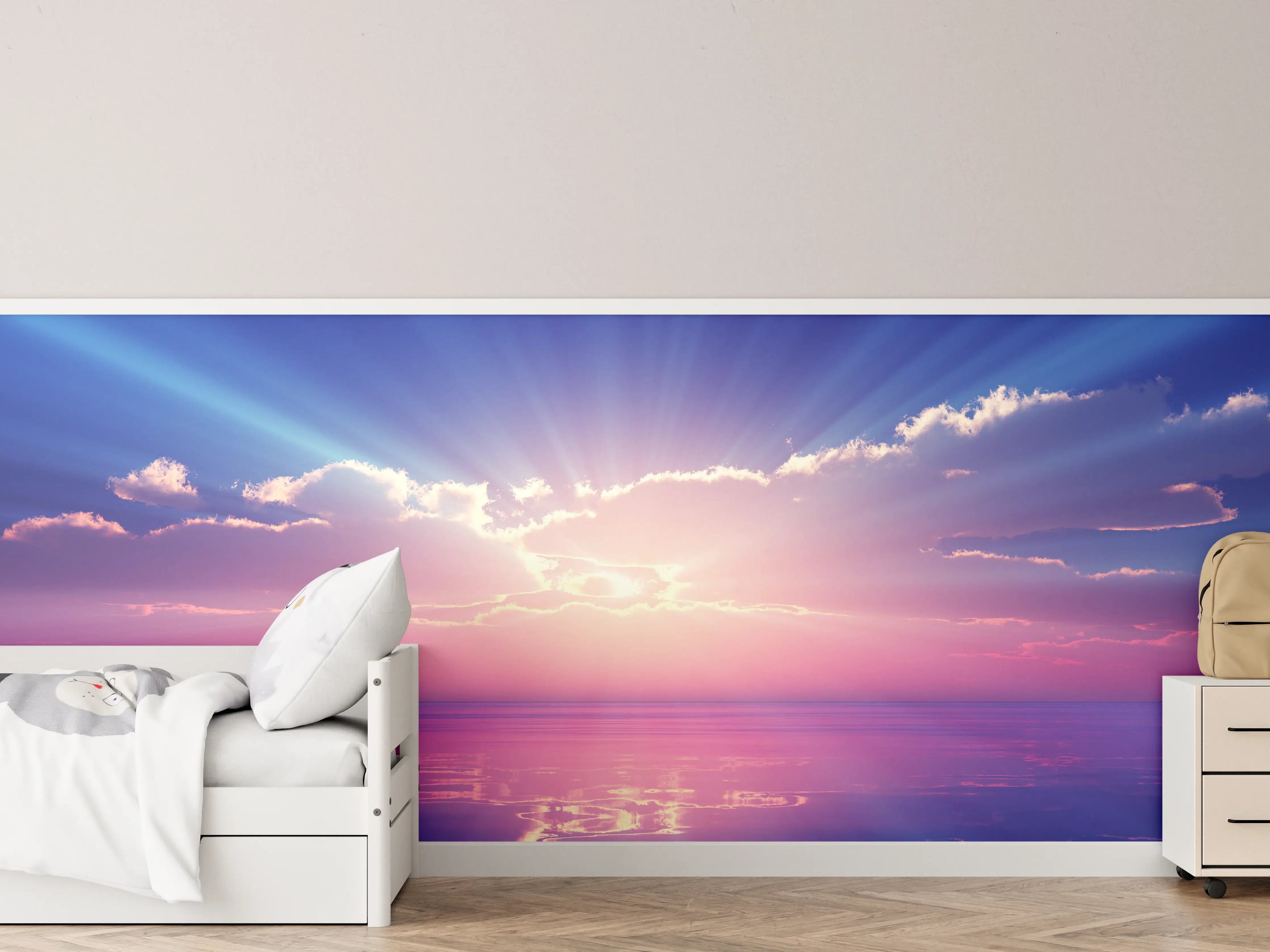 Kinderzimmer Wandgestaltung - Fantasievoller Sonnenuntergang über dem Meer