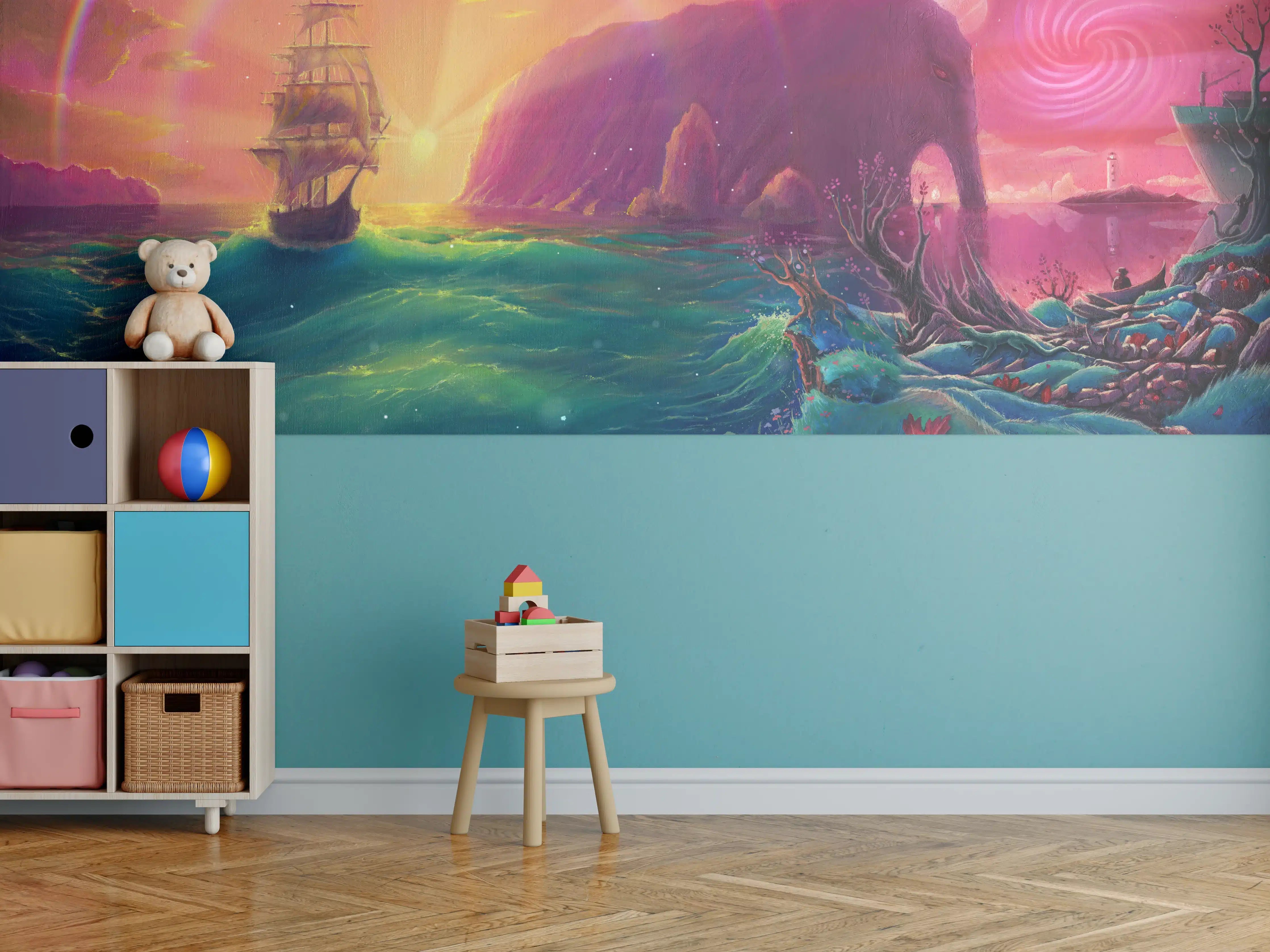 Kinderzimmer Wandgestaltung - Fantasy Ölgemälde-Sonnenuntergang Meer