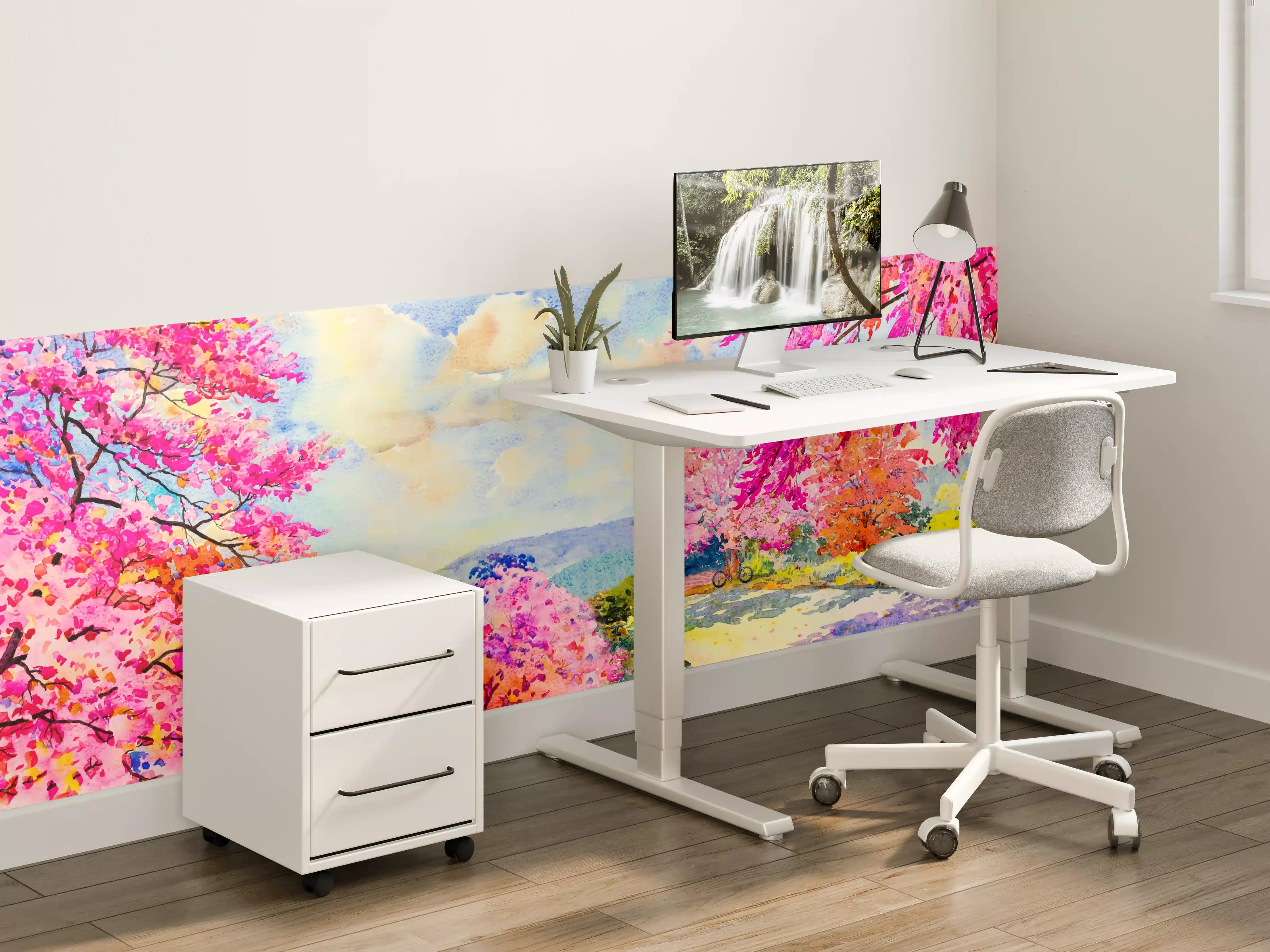 Kinderzimmer Wandgestaltung - Farbenfrohe Aquarell-Blumenlandschaft