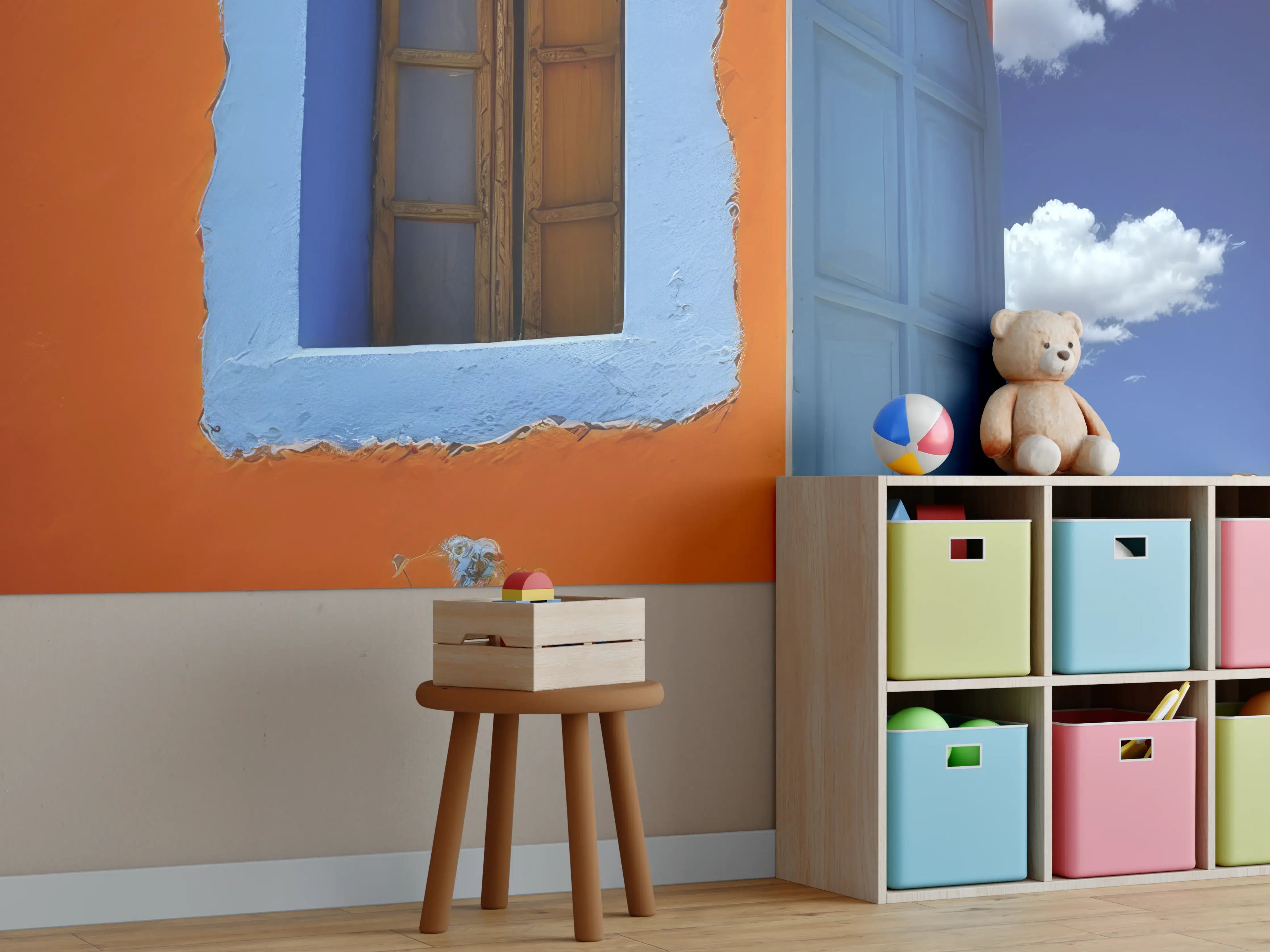 Kinderzimmer Wandgestaltung - Farbenfrohe Dorfeingangstür