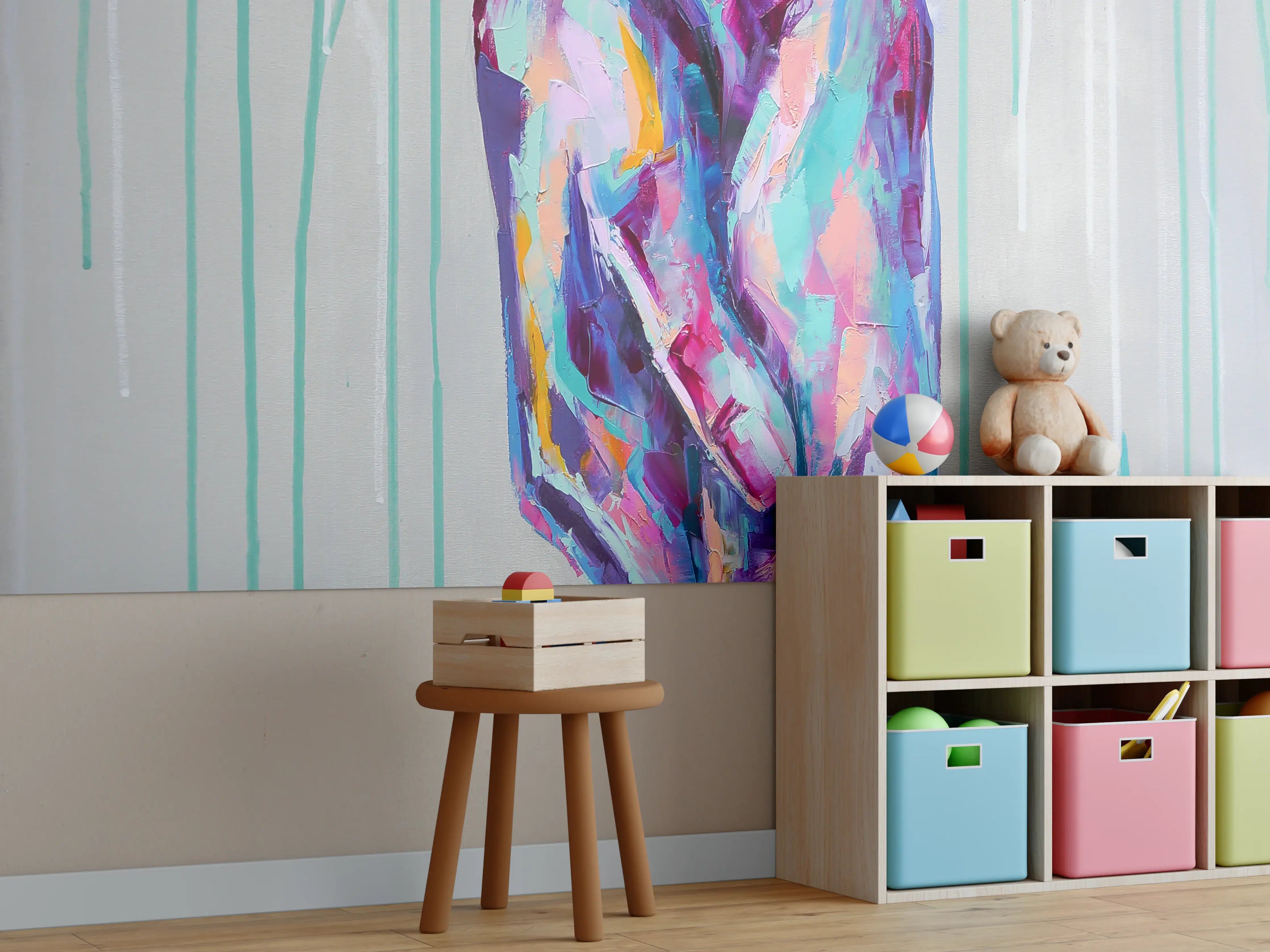 Kinderzimmer Wandgestaltung - Farbenfrohe Hände Malerei mit Aquarelltechnik