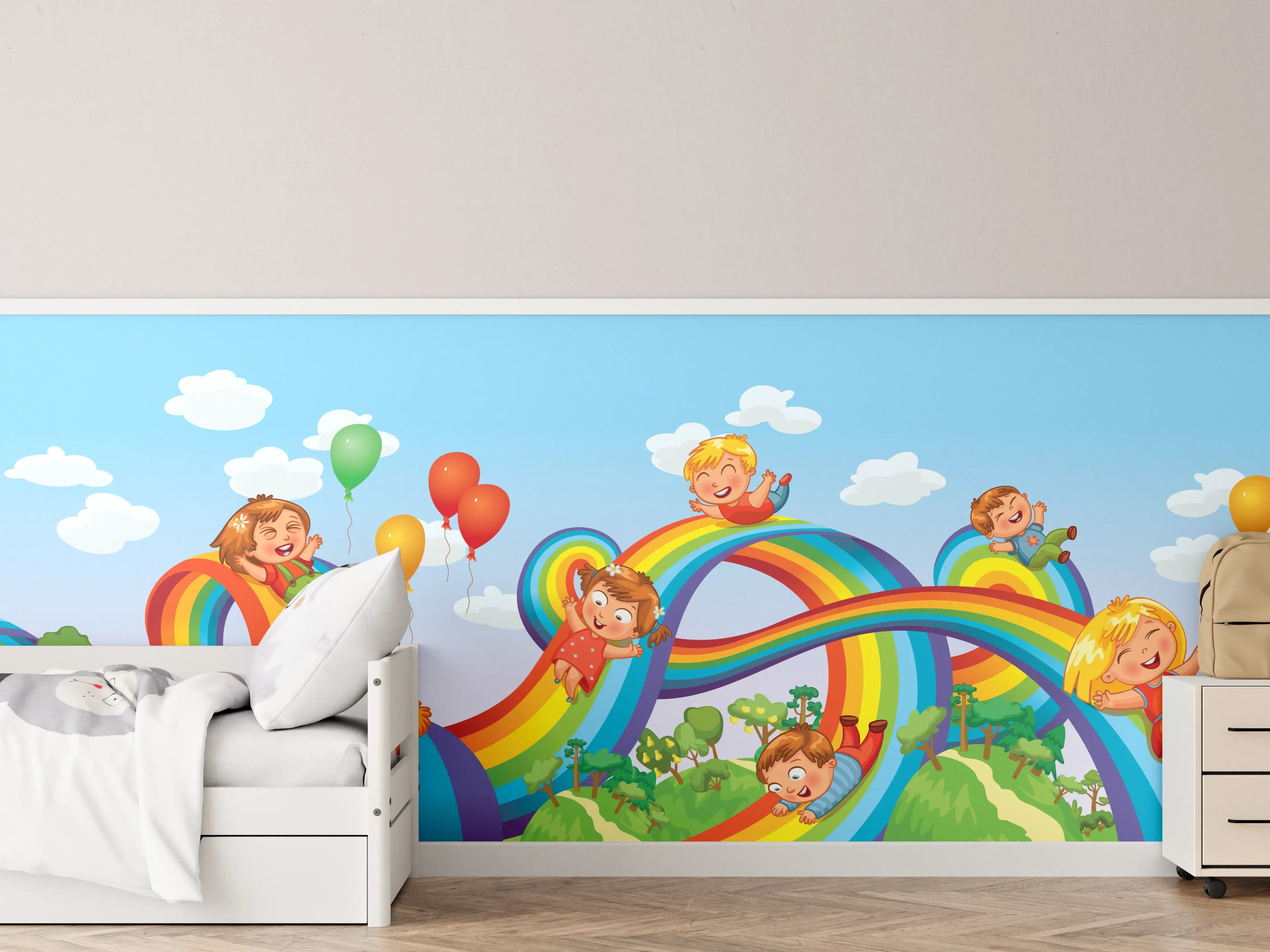 Kinderzimmer Wandgestaltung - Farbenfrohe Kinderwelt mit Regenbögen