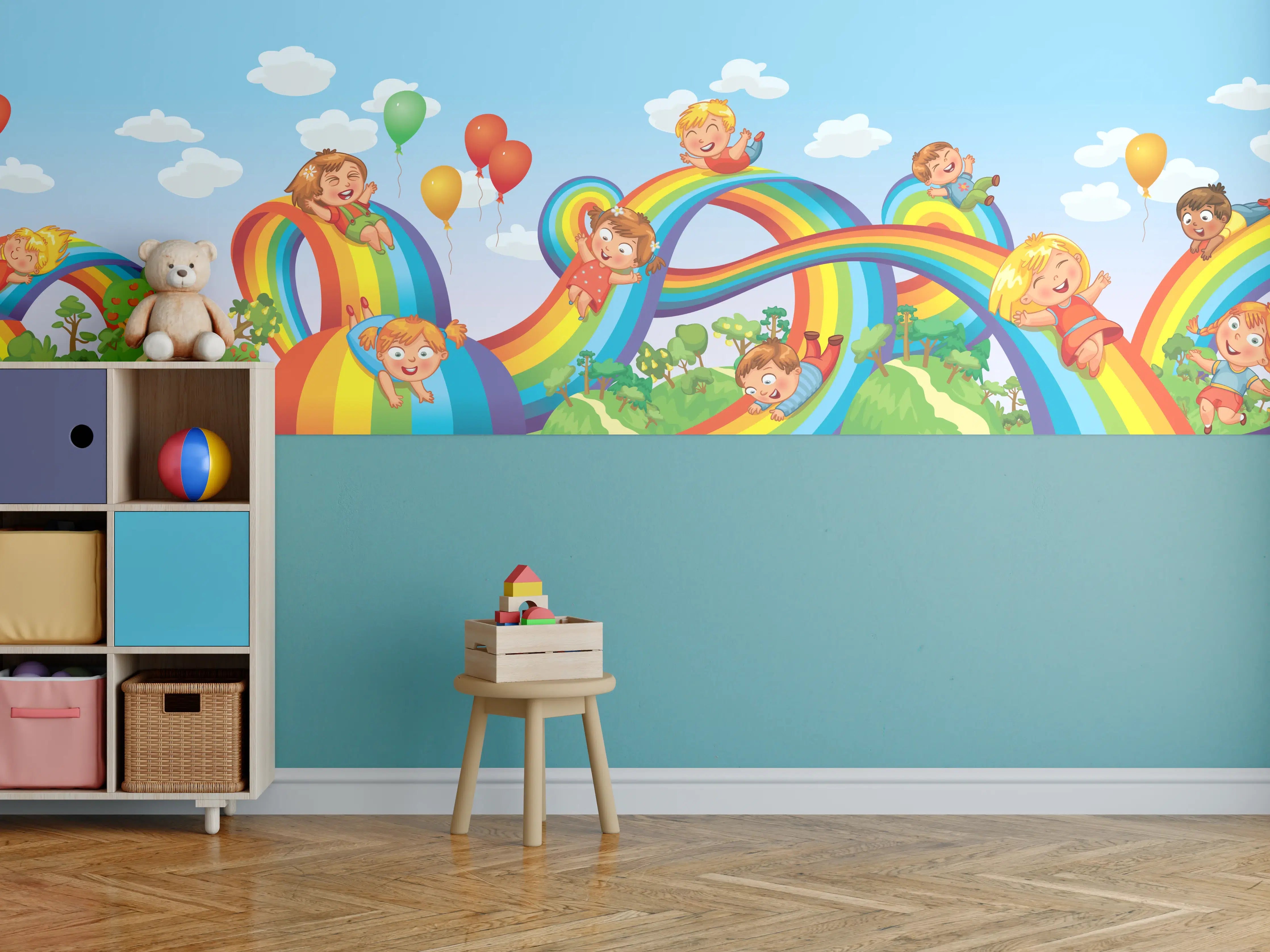 Kinderzimmer Wandgestaltung - Farbenfrohe Kinderwelt mit Regenbögen