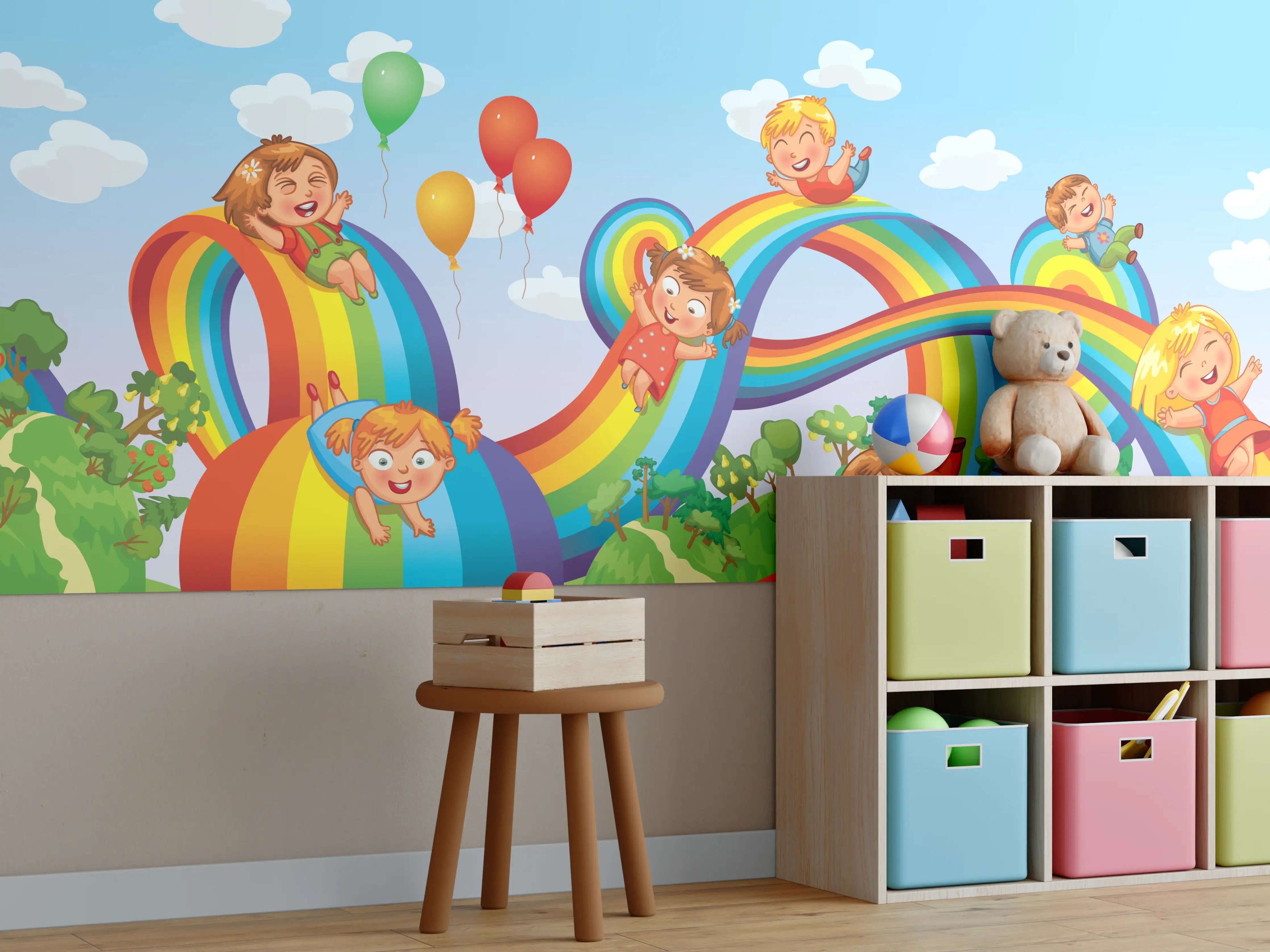 Kinderzimmer Wandgestaltung - Farbenfrohe Kinderwelt mit Regenbögen