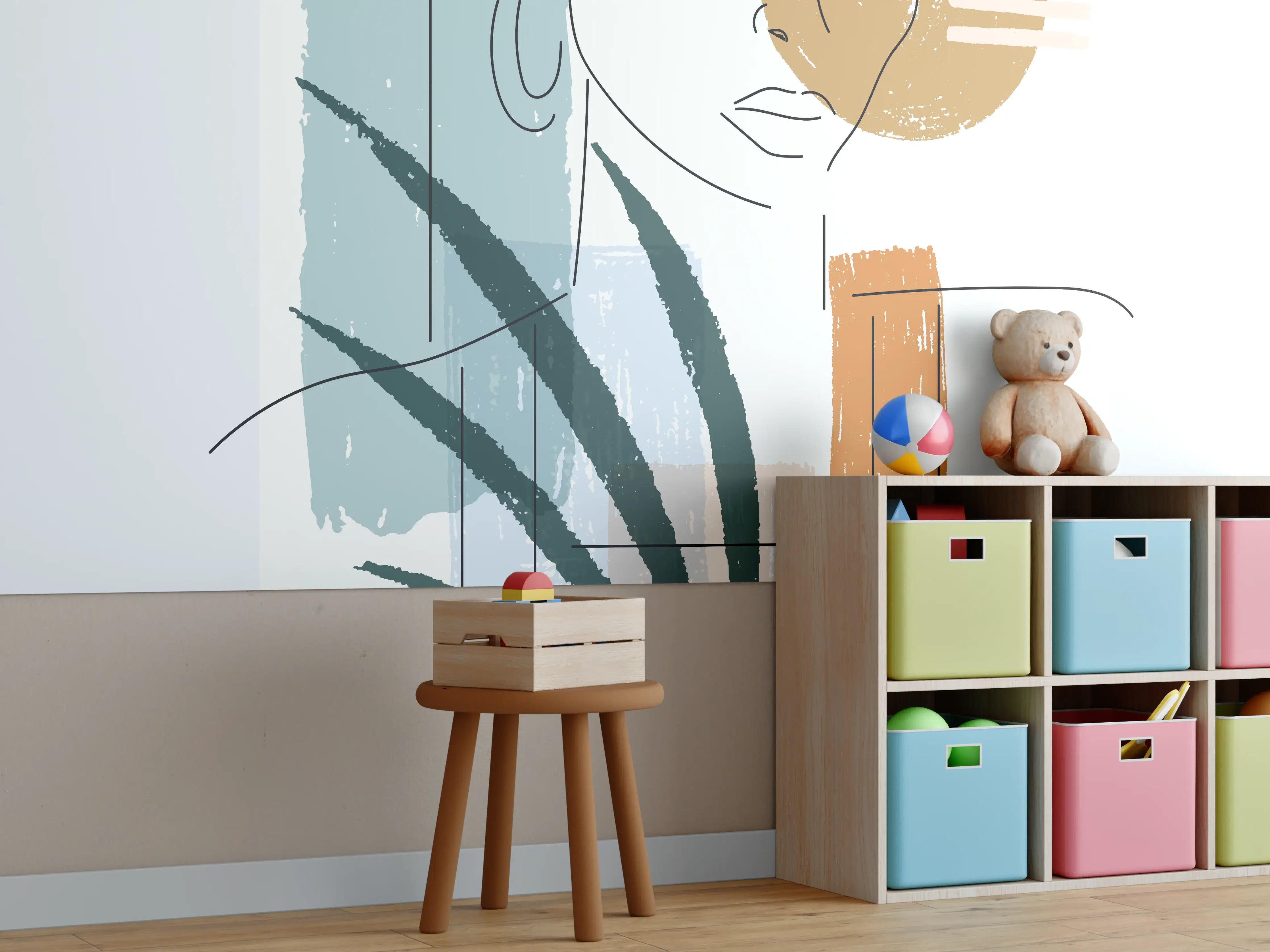 Kinderzimmer Wandgestaltung - Farbenfrohe Linienkunst Figur