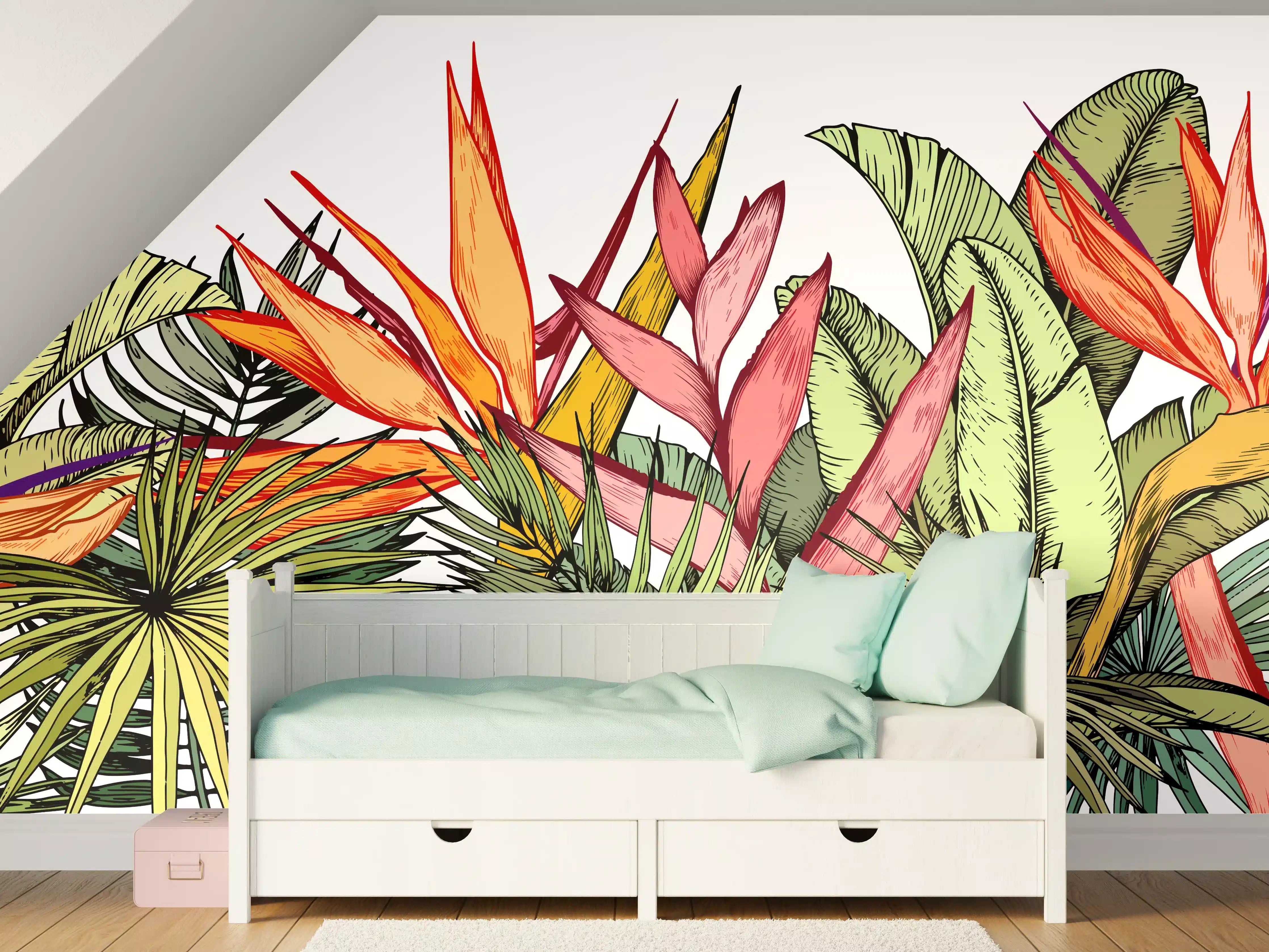 Kinderzimmer Wandgestaltung - Farbenfroher Pflanzen-Print