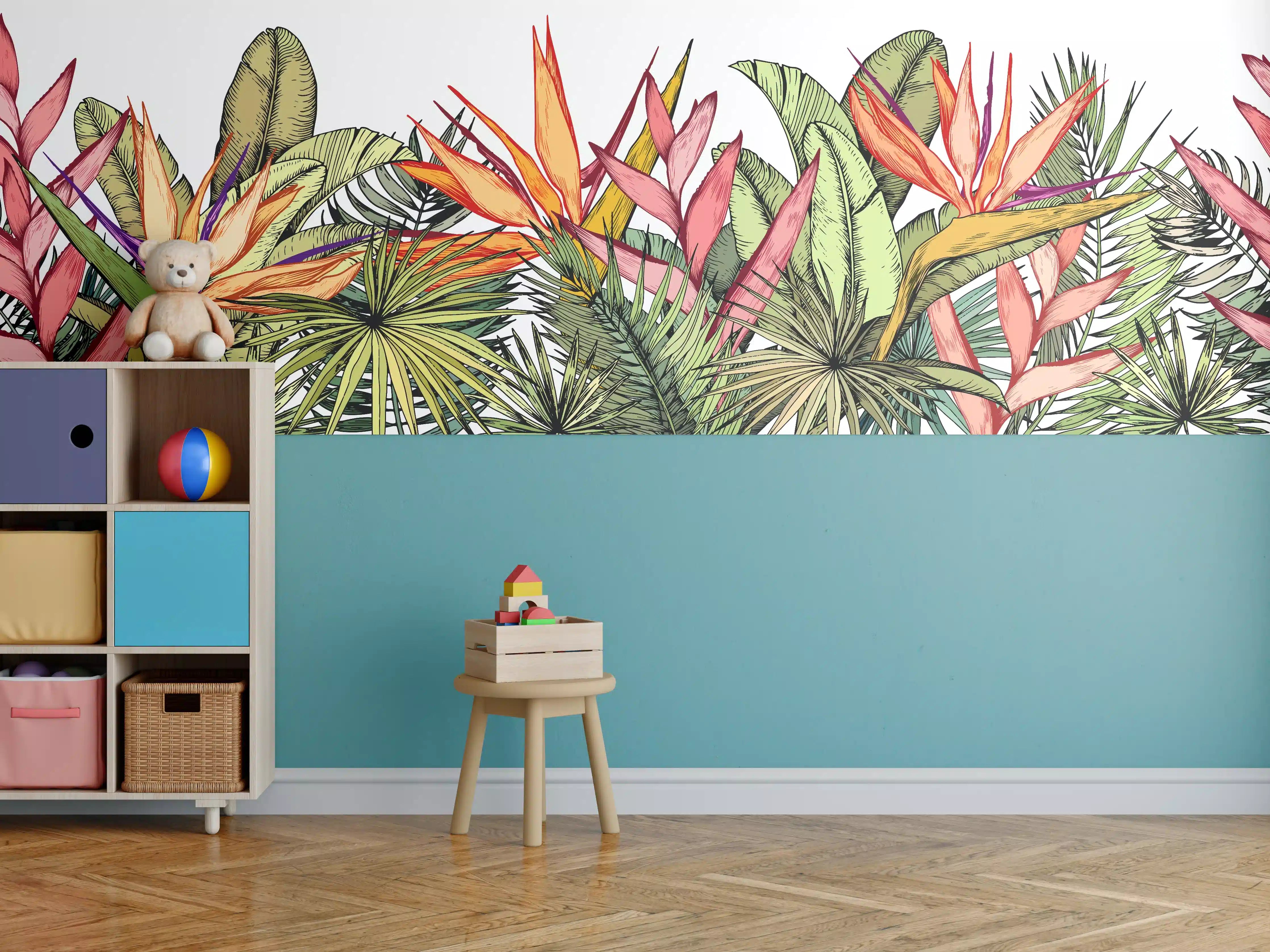 Kinderzimmer Wandgestaltung - Farbenfroher Pflanzen-Print
