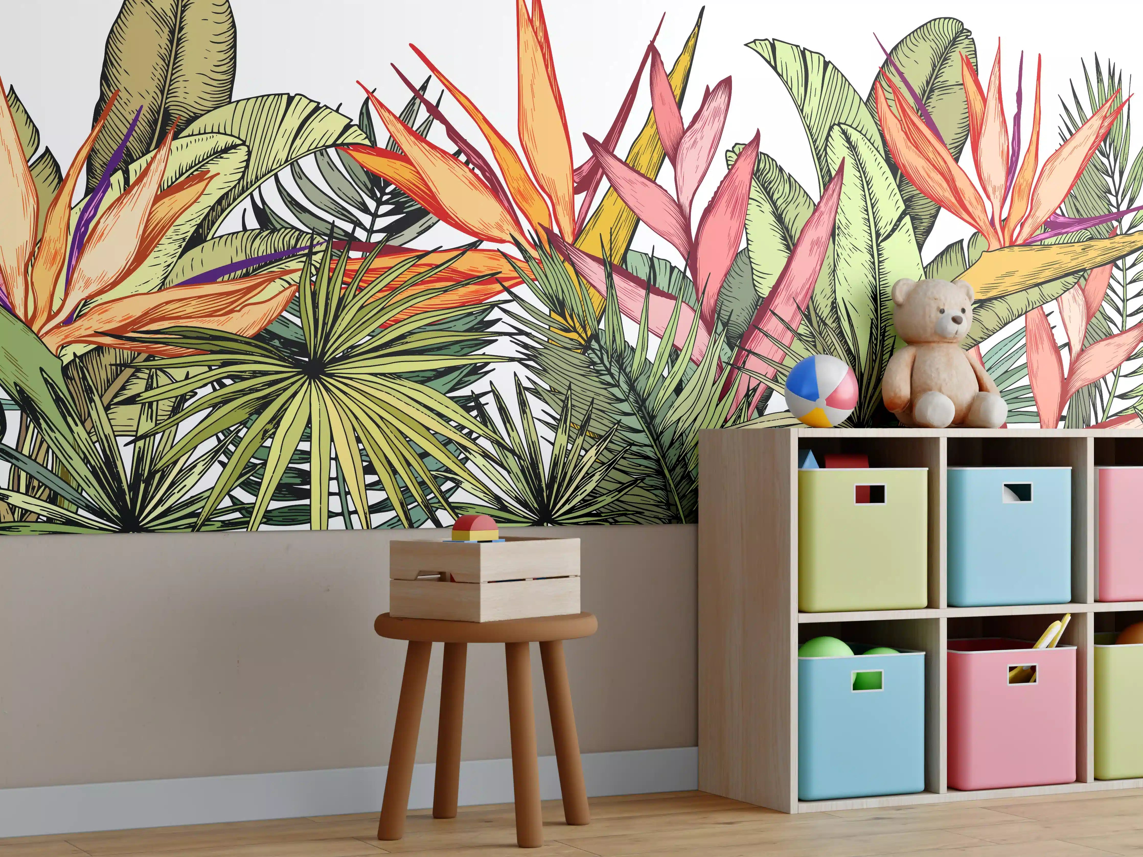 Kinderzimmer Wandgestaltung - Farbenfroher Pflanzen-Print