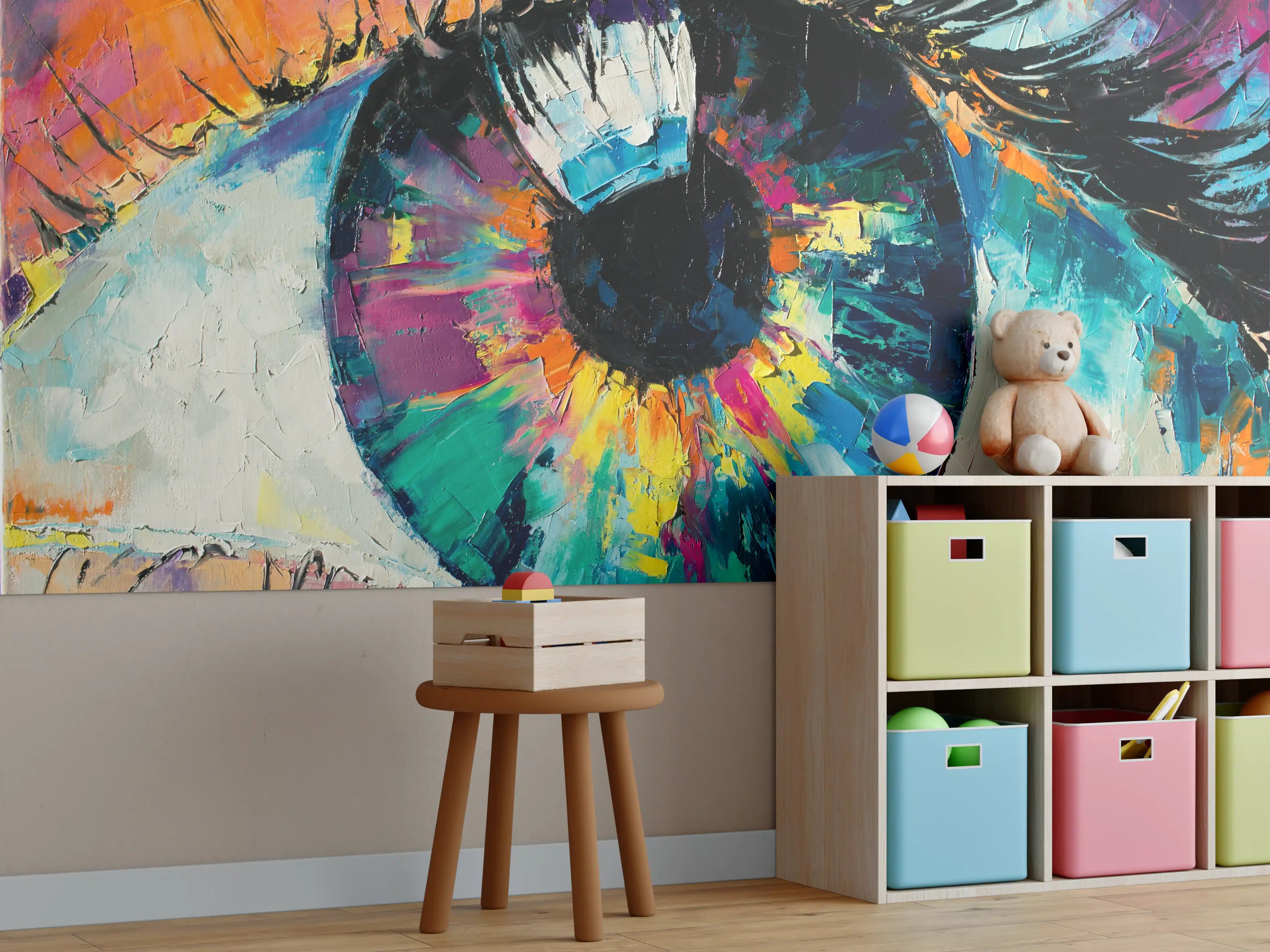 Kinderzimmer Wandgestaltung - Farbenfrohes Auge im Expressionismus-Stil