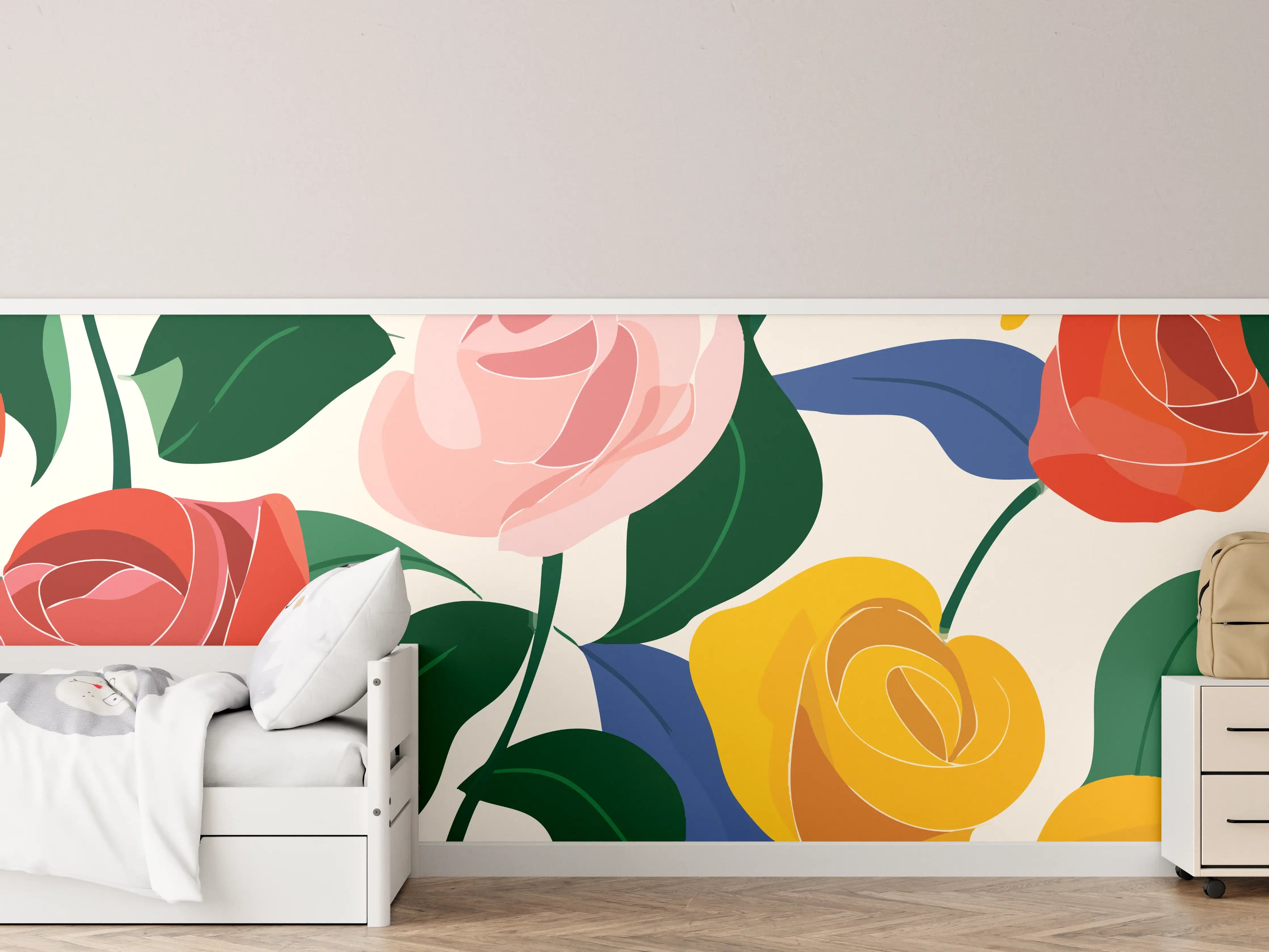 Kinderzimmer Wandgestaltung - Farbige Blumen Illustration
