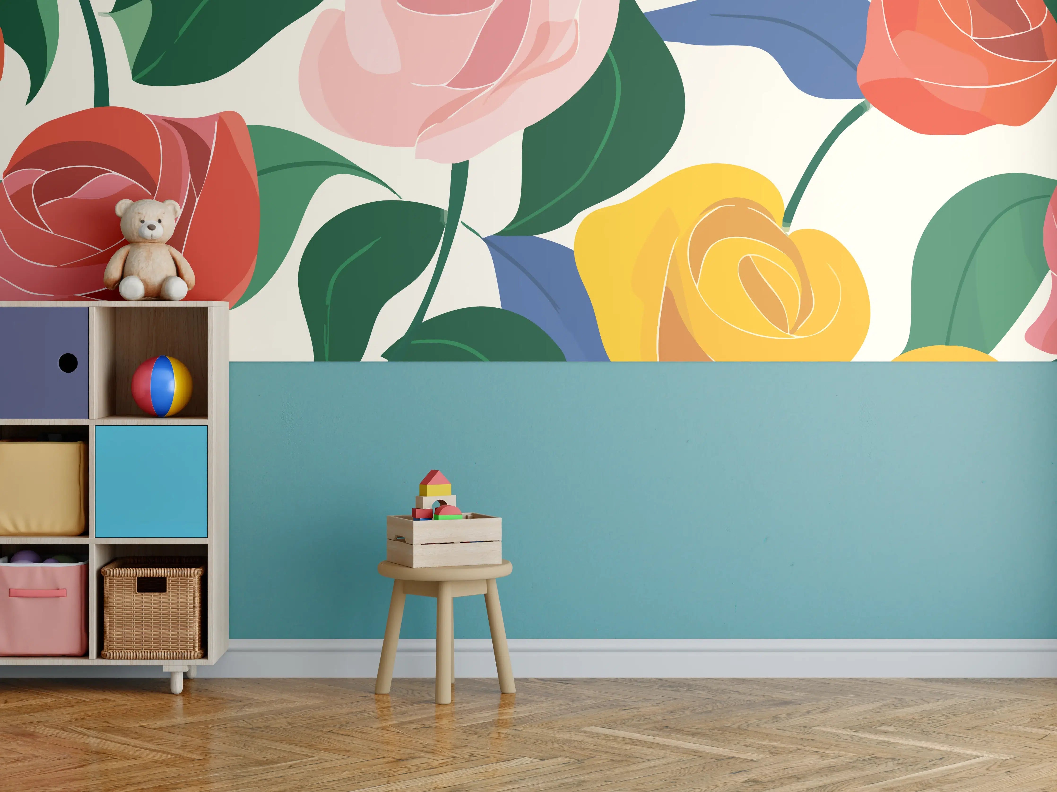 Kinderzimmer Wandgestaltung - Farbige Blumen Illustration