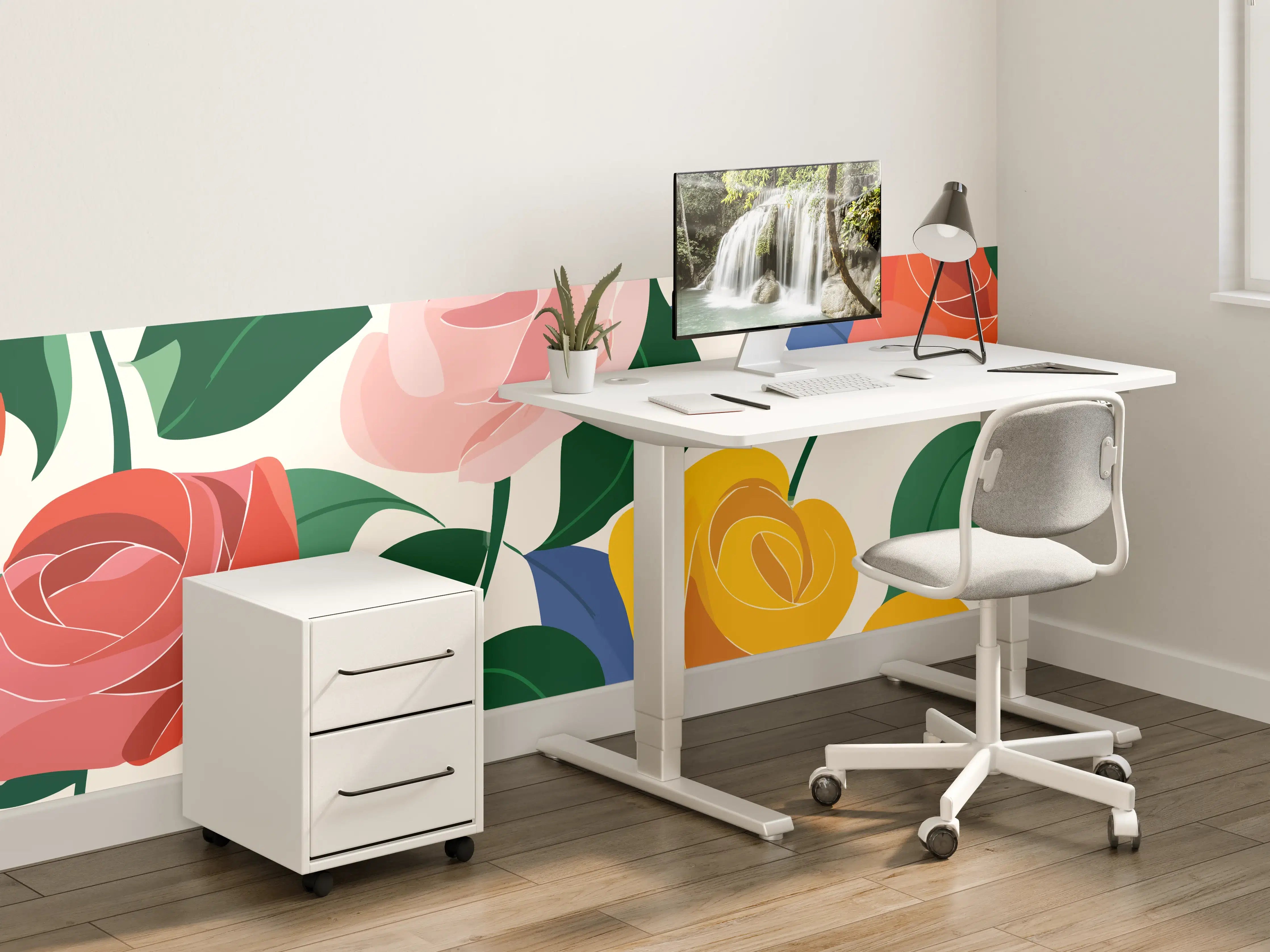 Kinderzimmer Wandgestaltung - Farbige Blumen Illustration