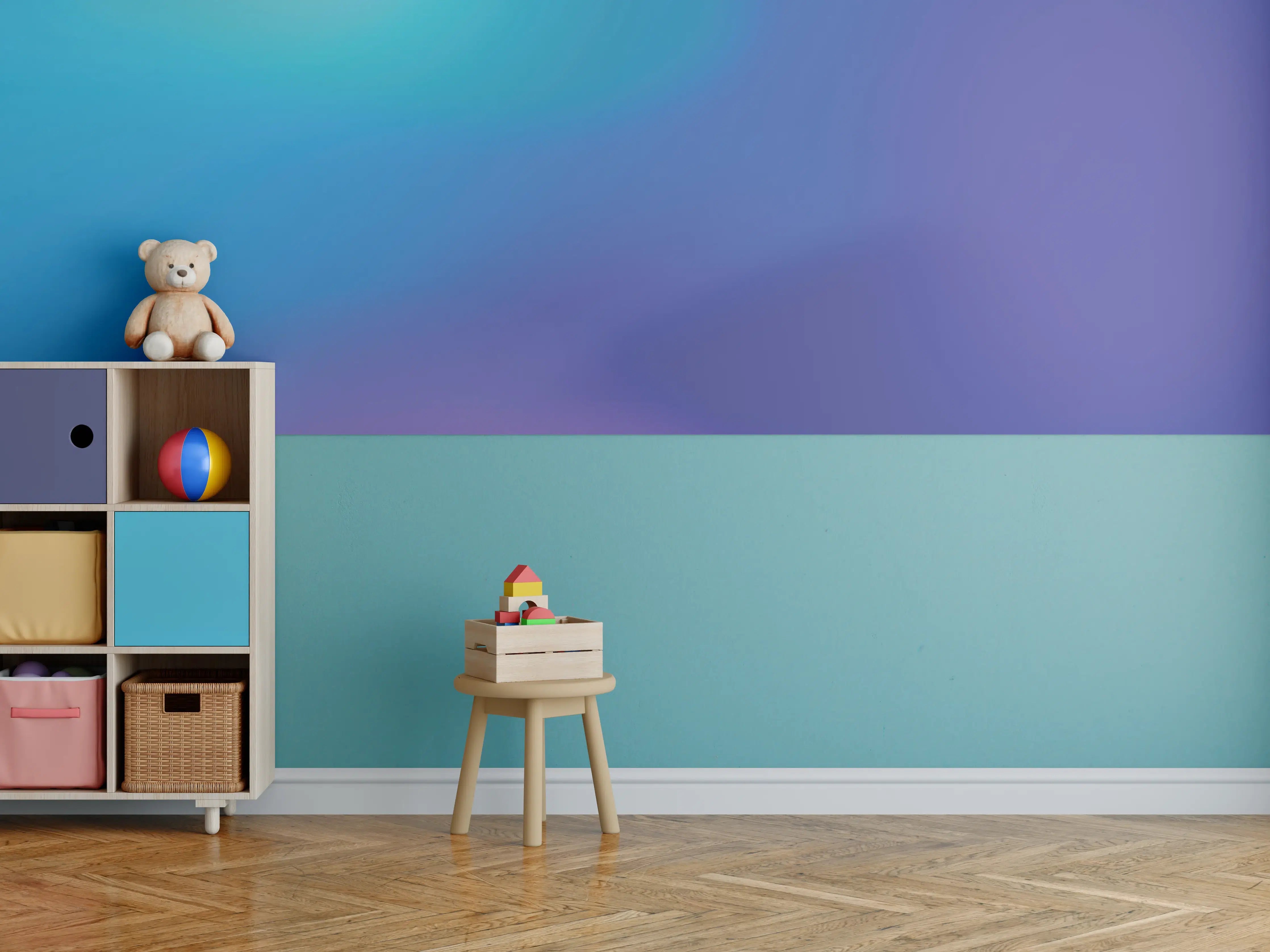 Kinderzimmer Wandgestaltung - Farbverlauf in Blau-Lila