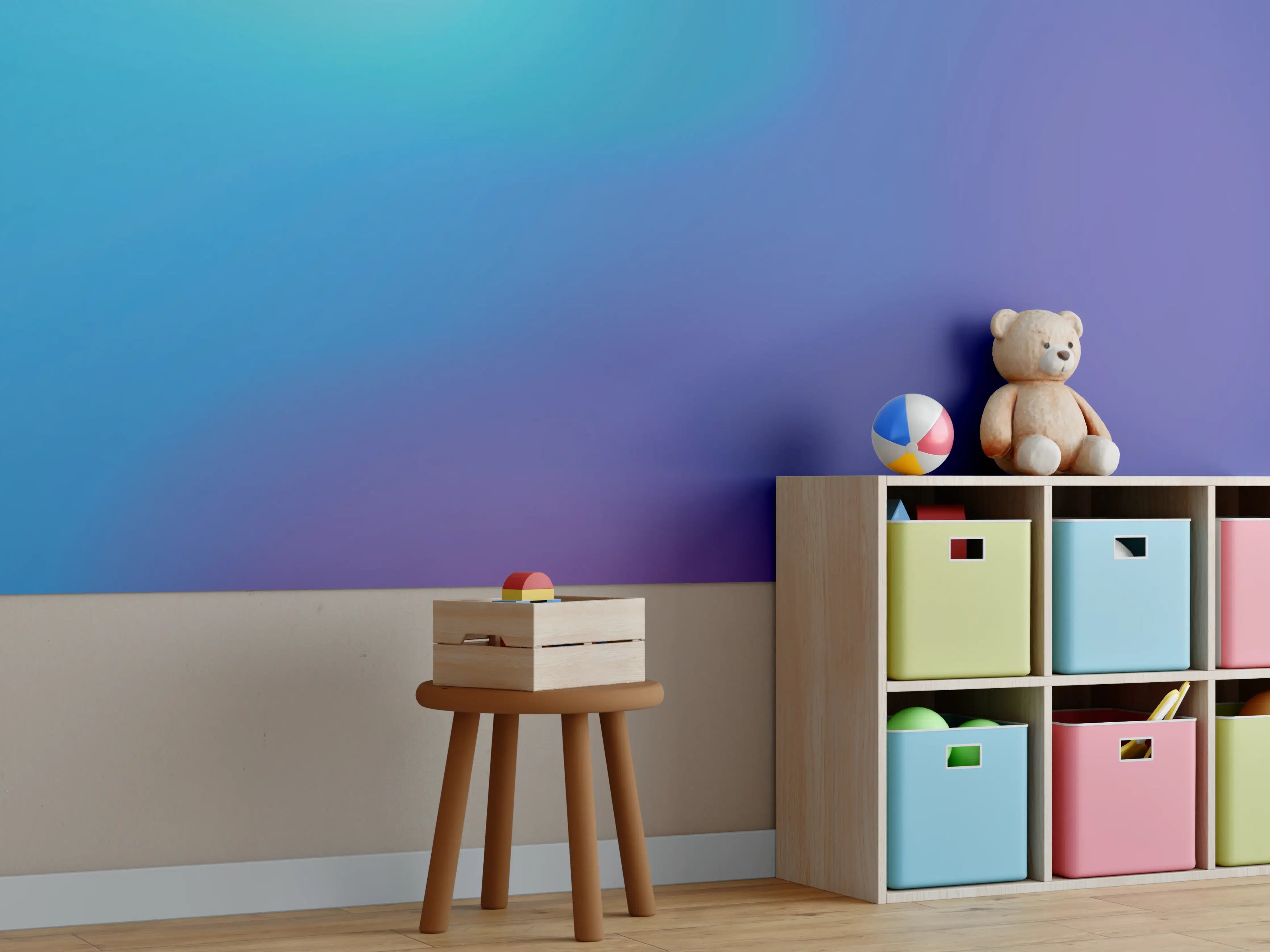 Kinderzimmer Wandgestaltung - Farbverlauf in Blau-Lila