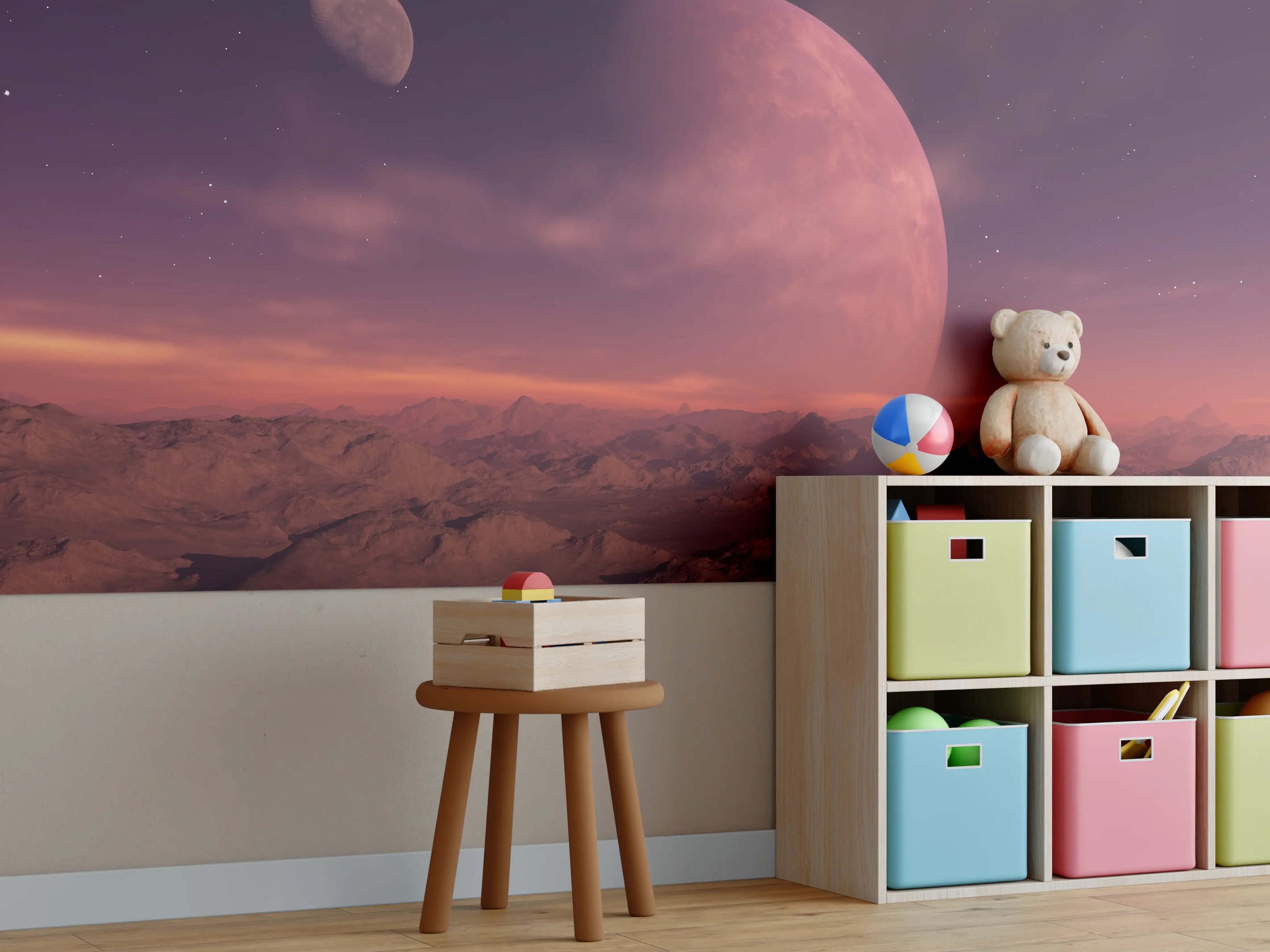 Kinderzimmer Wandgestaltung - Faszinierende Planetenkonstellation bei Sonnenuntergang