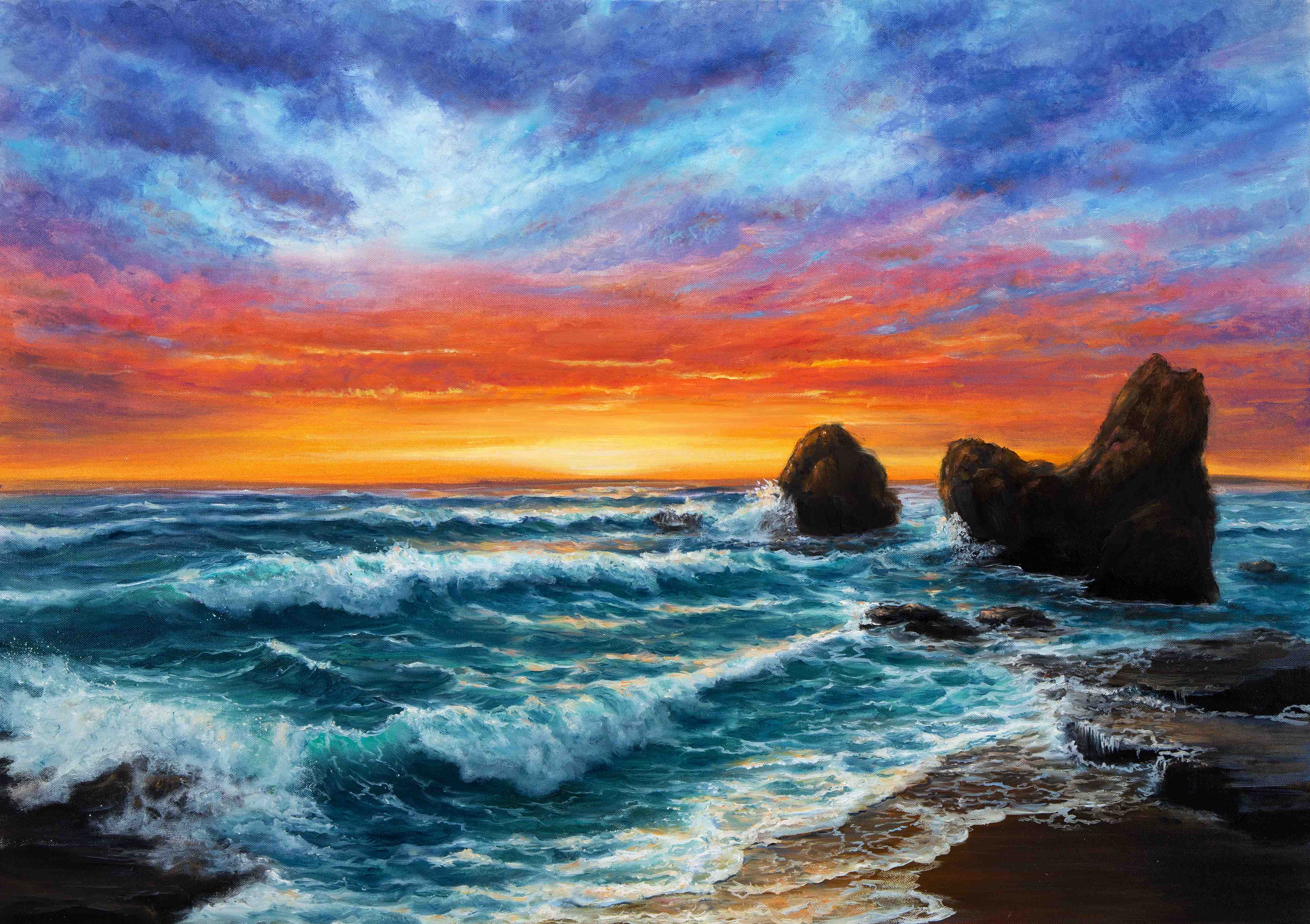 Kinderzimmer Wandgestaltung-Feuriger Sonnenuntergang am Meer