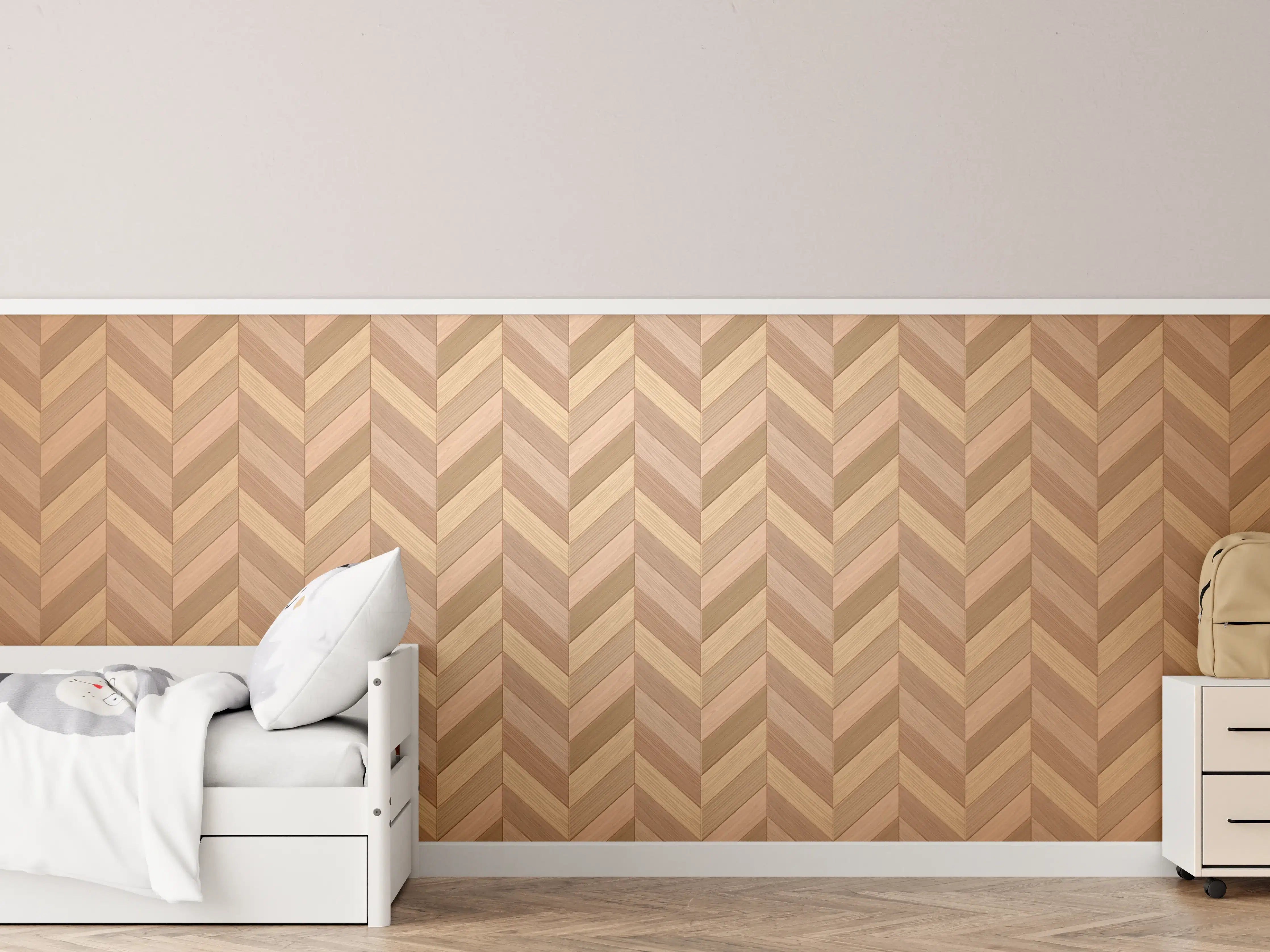 Kinderzimmer Wandgestaltung - Fischgrät Parkett Braun