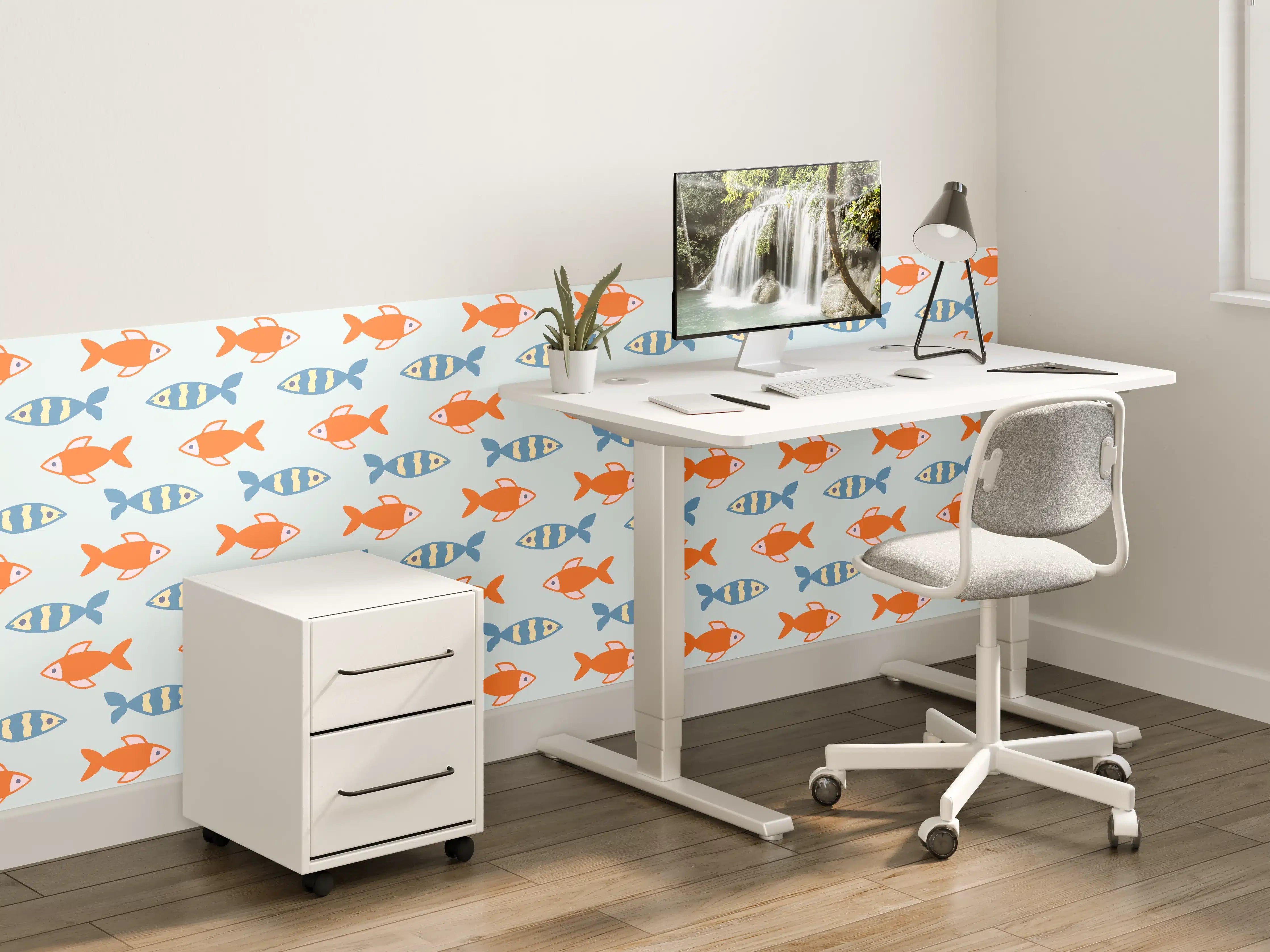 Kinderzimmer Wandgestaltung - Fischmuster Orange-Blau