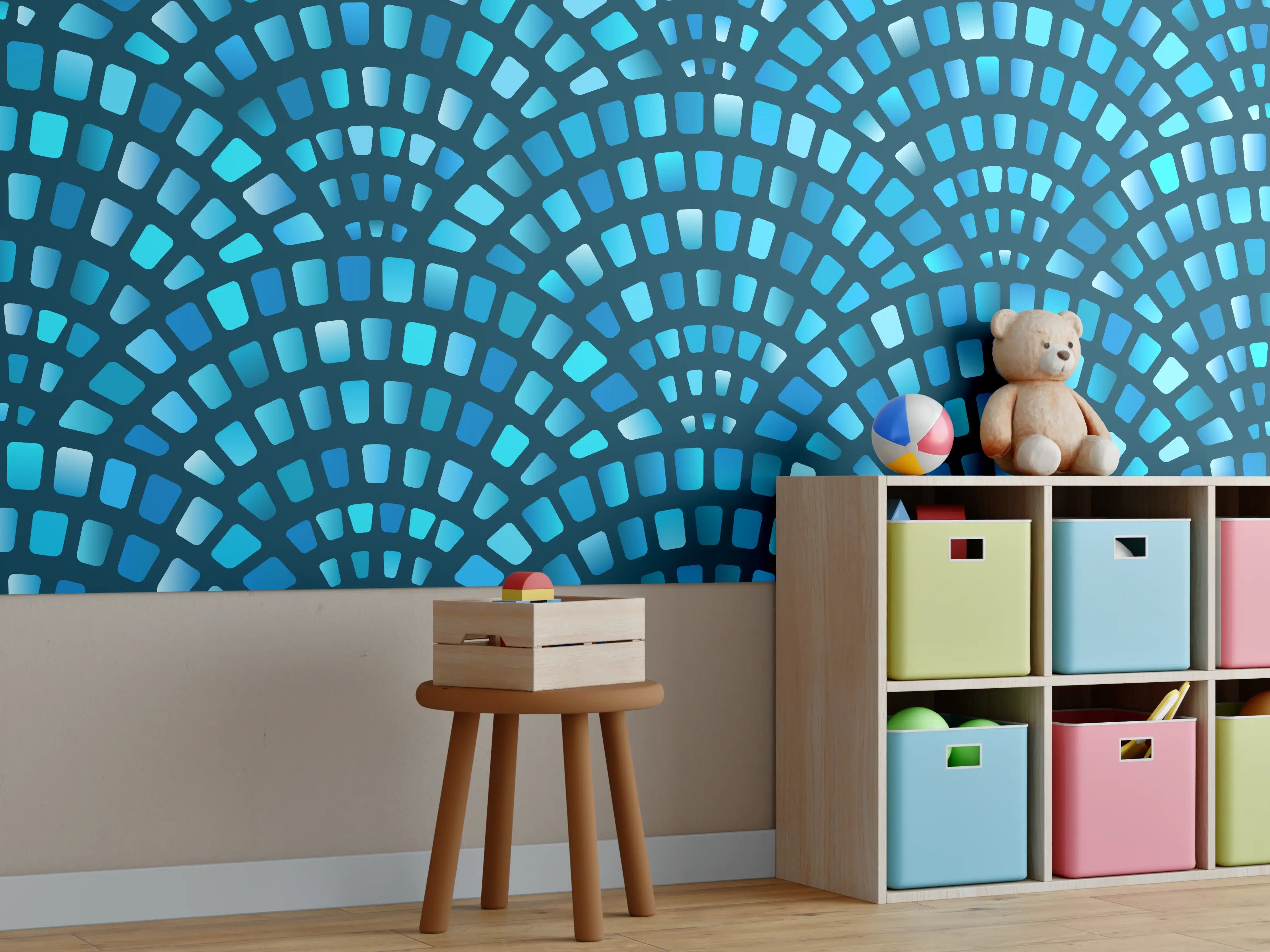 Kinderzimmer Wandgestaltung - Fischschuppen Mosaik in Türkis
