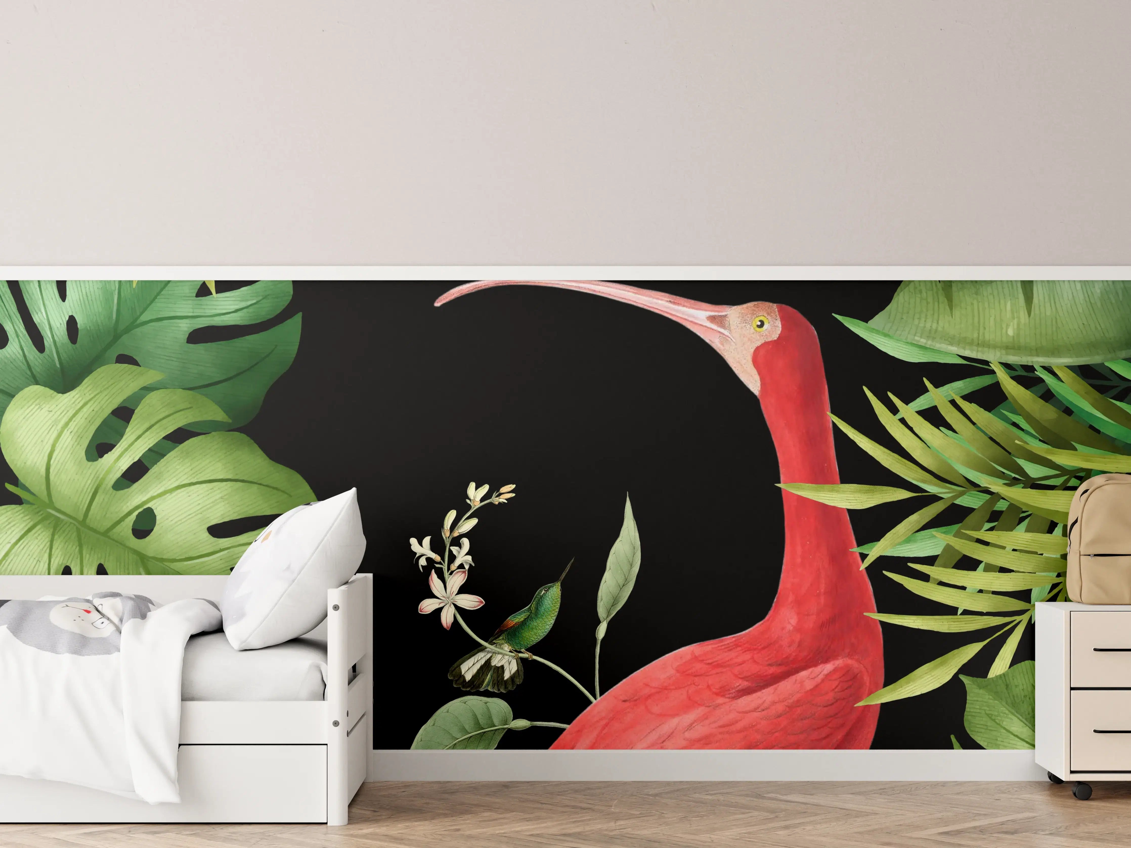 Kinderzimmer Wandgestaltung - Flamingo im Pflanzenrahmen