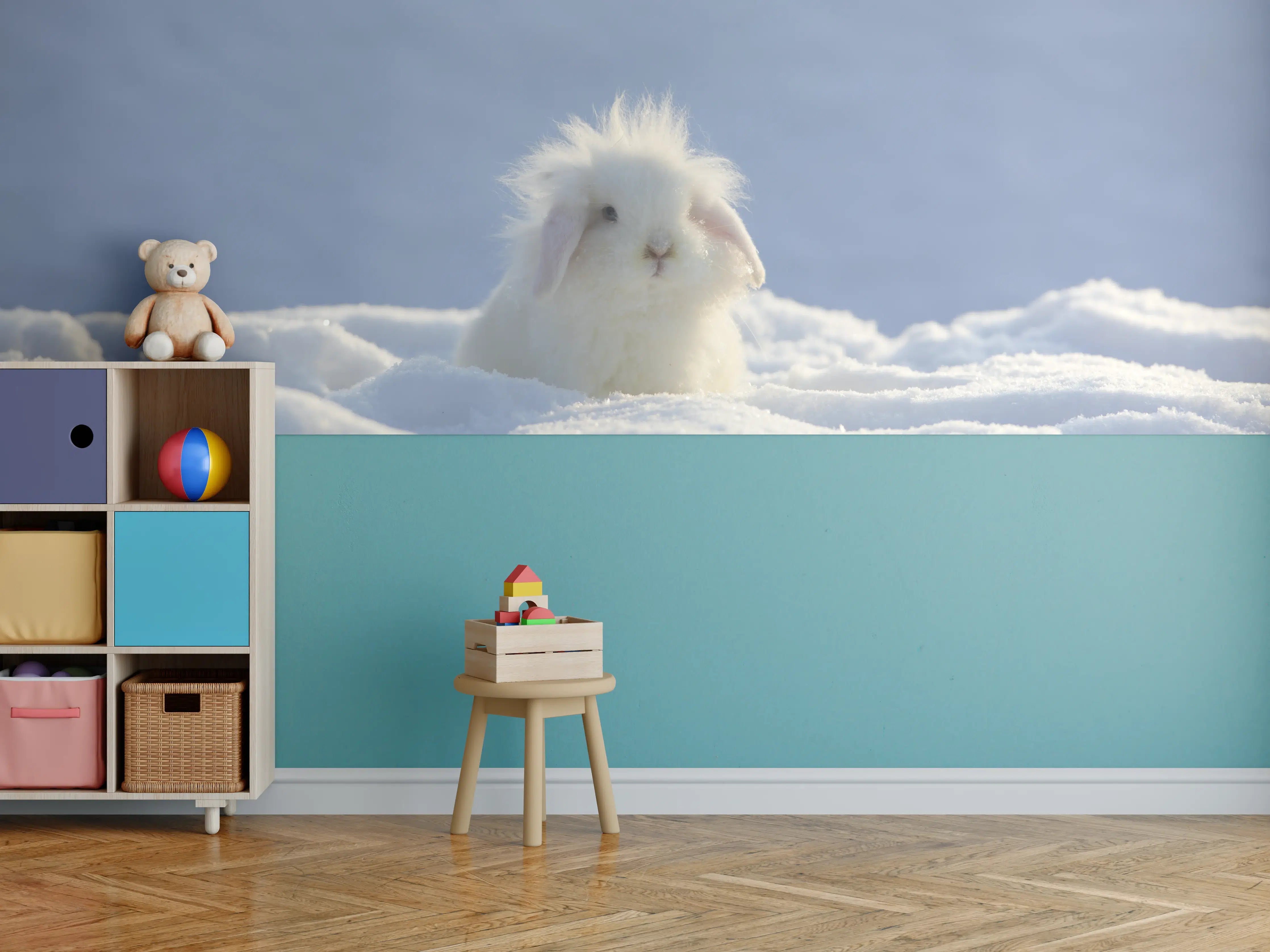 Kinderzimmer Wandgestaltung - Flauschiges Kaninchen im Schnee