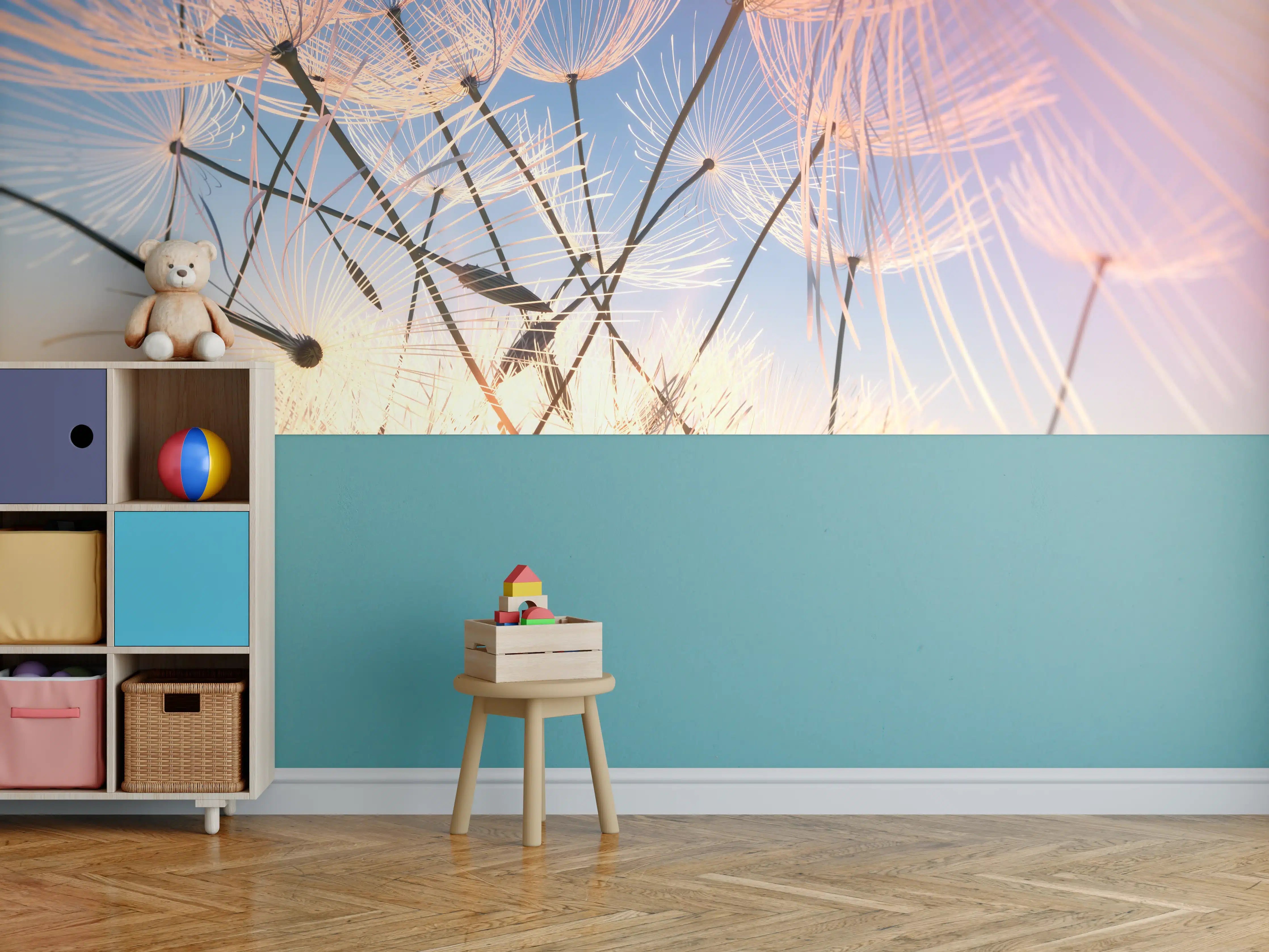 Kinderzimmer Wandgestaltung - Fliegende Pusteblumen in Nahaufnahme