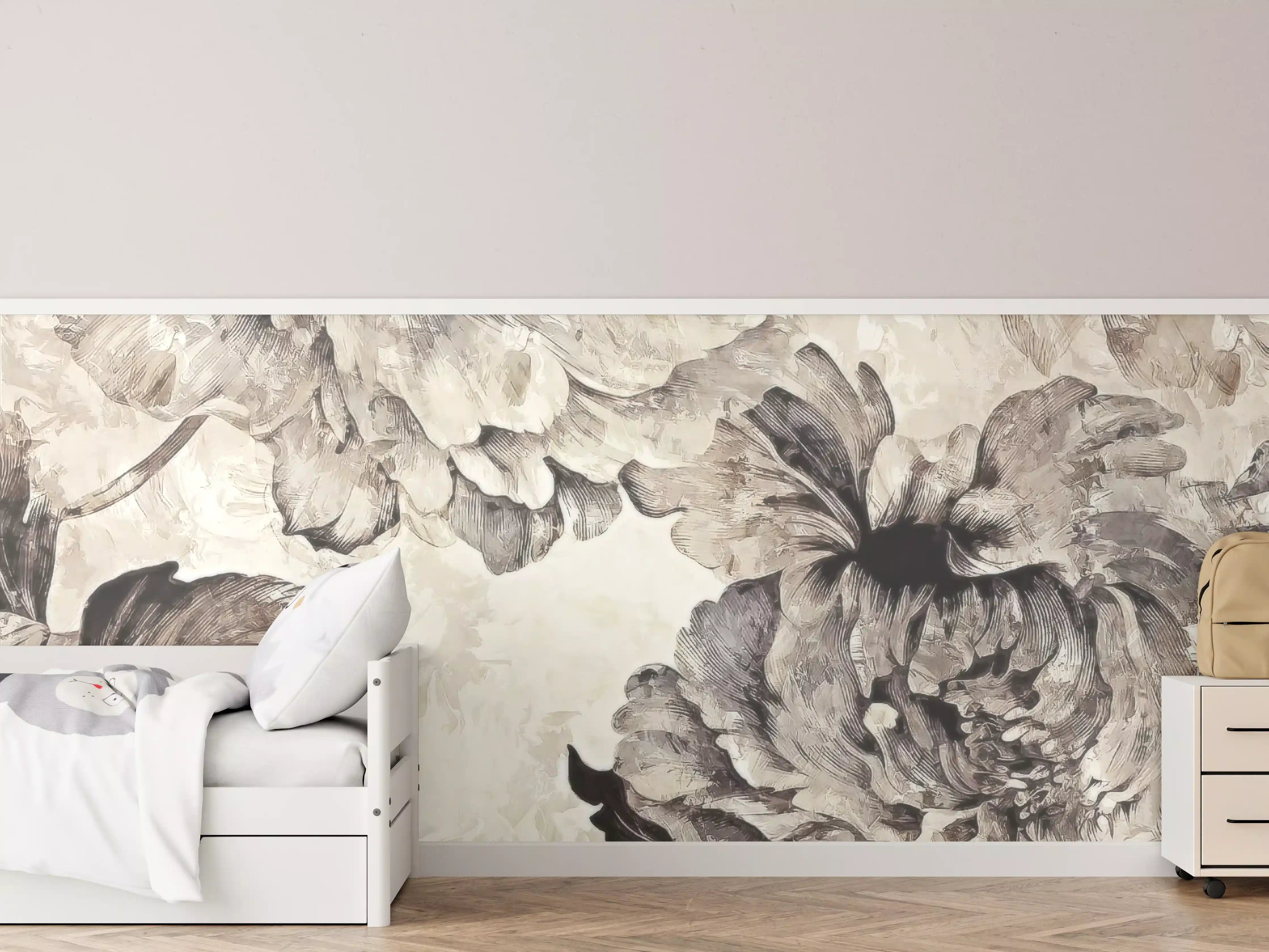Kinderzimmer Wandgestaltung - Floral Grau-Beige Kunstposter