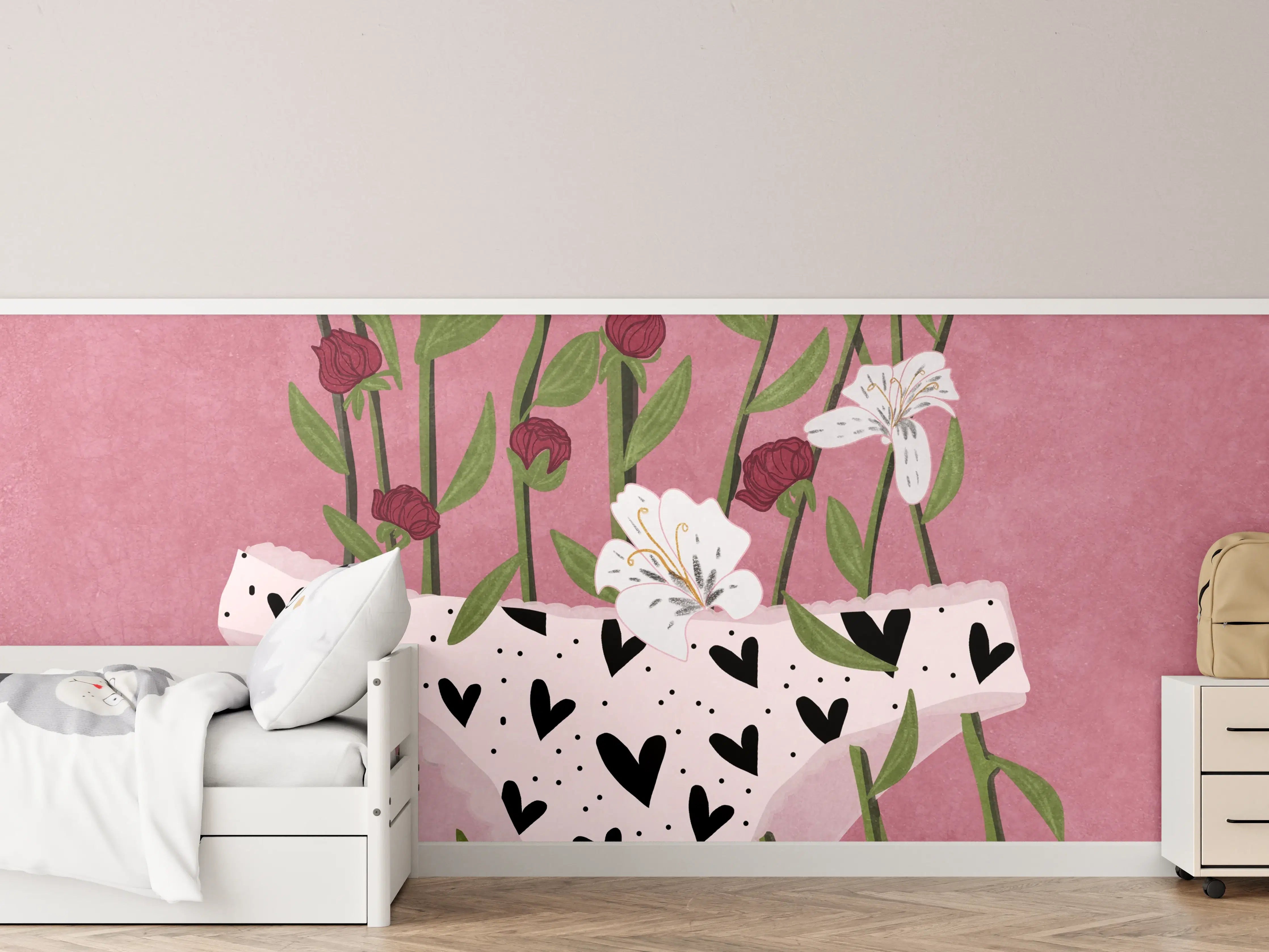 Kinderzimmer Wandgestaltung - Floral-Heart Lingerie Illustration