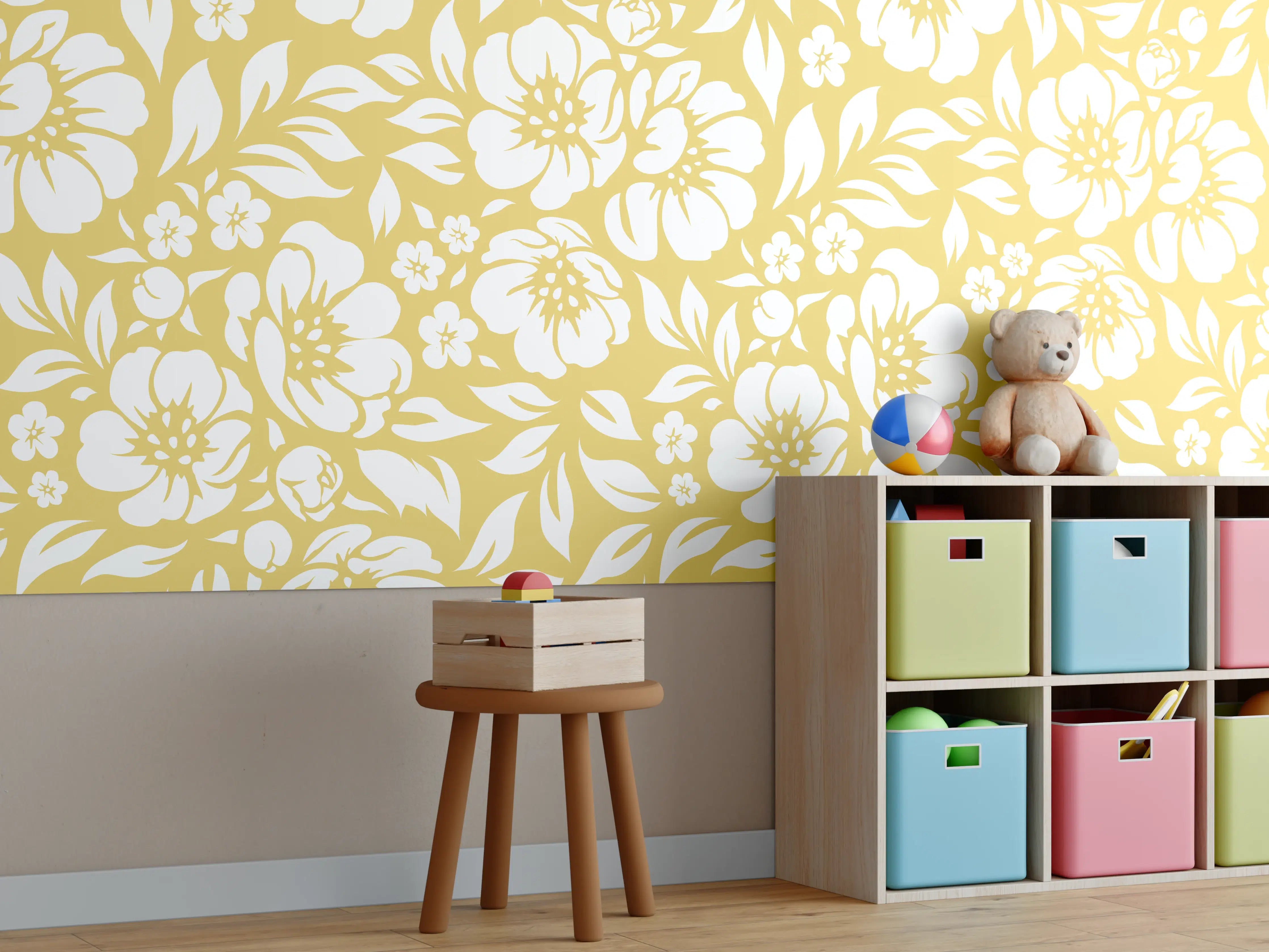 Kinderzimmer Wandgestaltung - Florale Gold-Details für elegante Räume