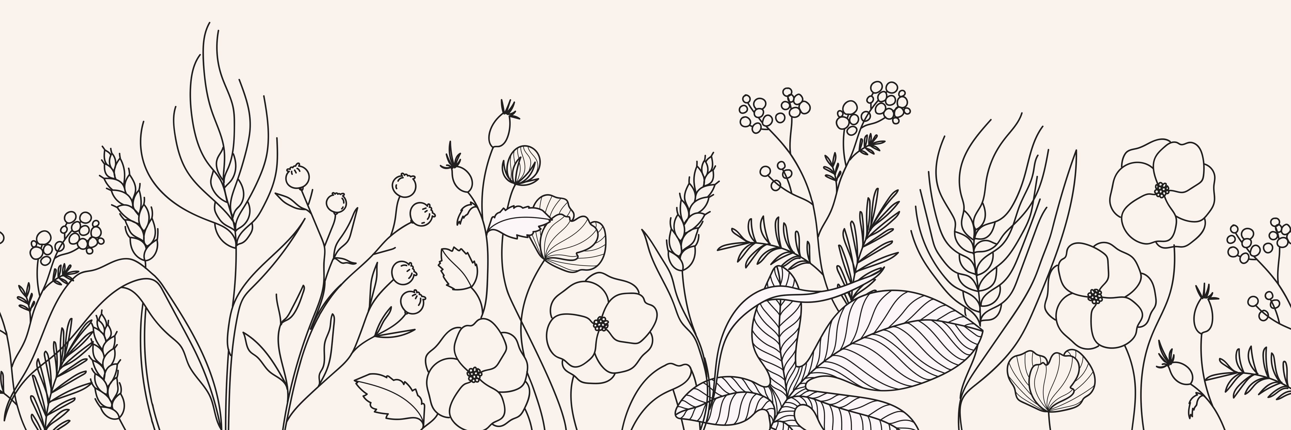 Kinderzimmer Wandgestaltung-Florale Linienzeichnung in Schwarz-Weiß