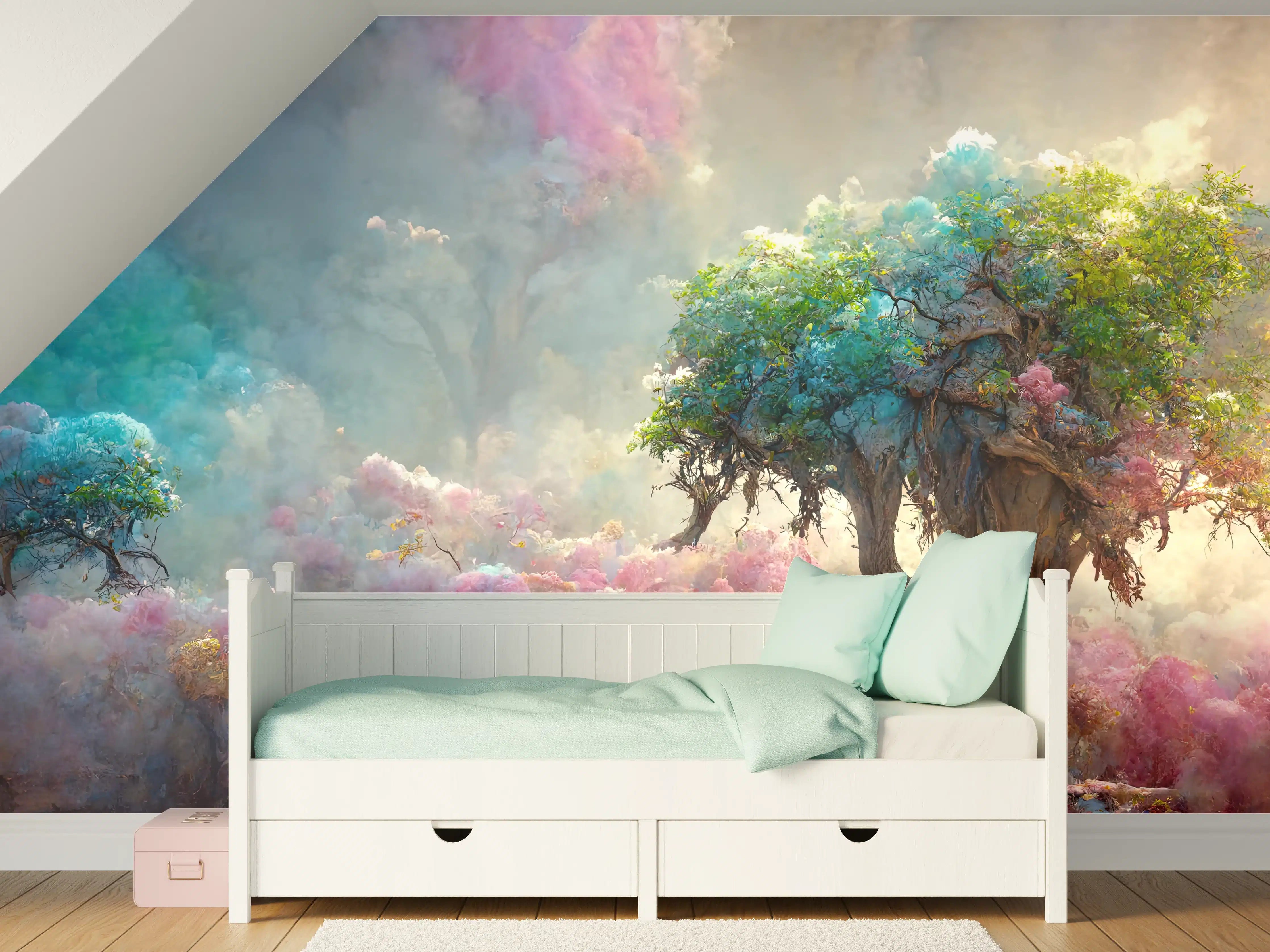 Kinderzimmer Wandgestaltung - Florale Märchenlandschaft