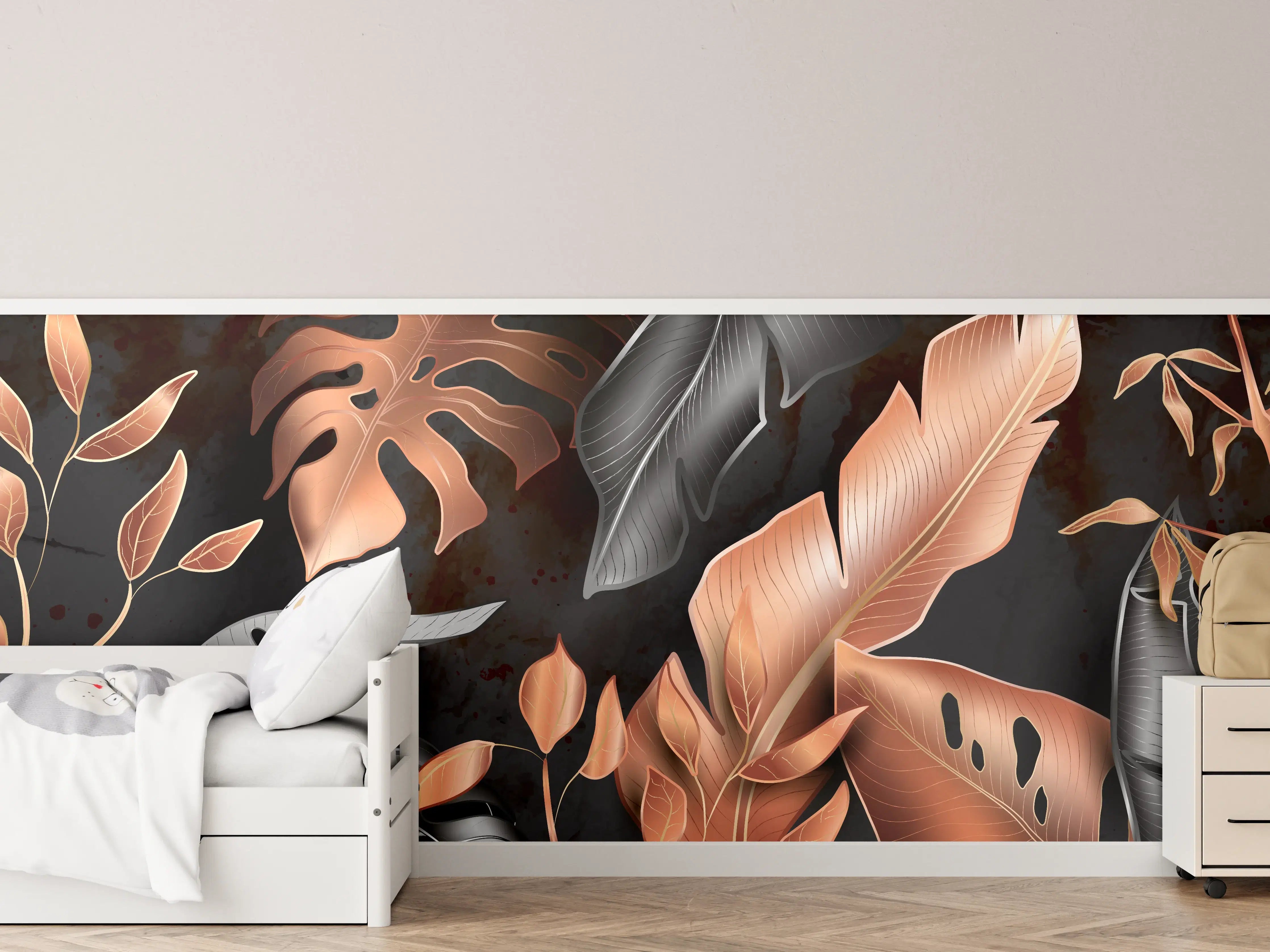 Kinderzimmer Wandgestaltung - Florale Muster Schwarz Kupfer