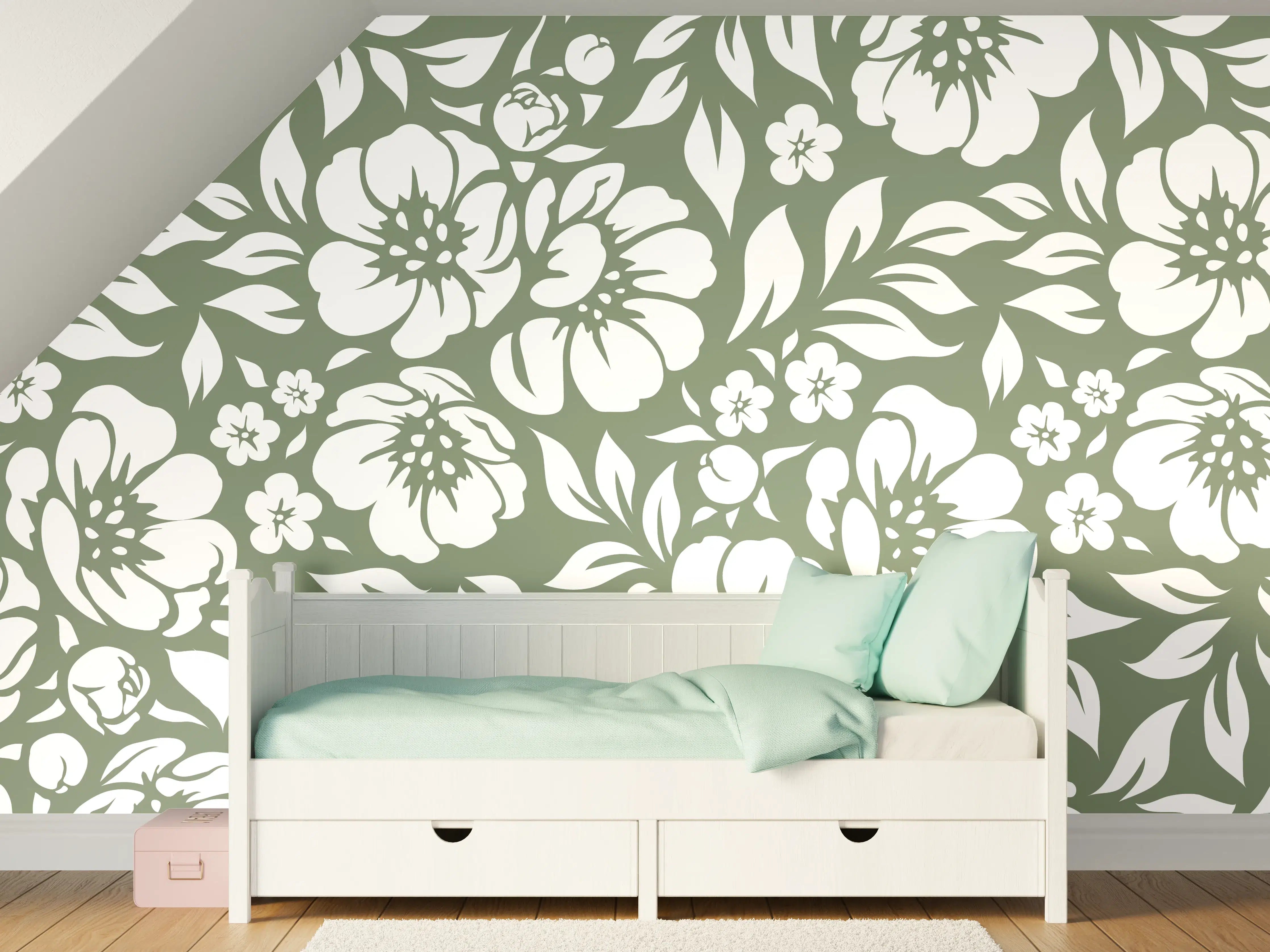 Kinderzimmer Wandgestaltung - Florale Oliven-Design-Textur