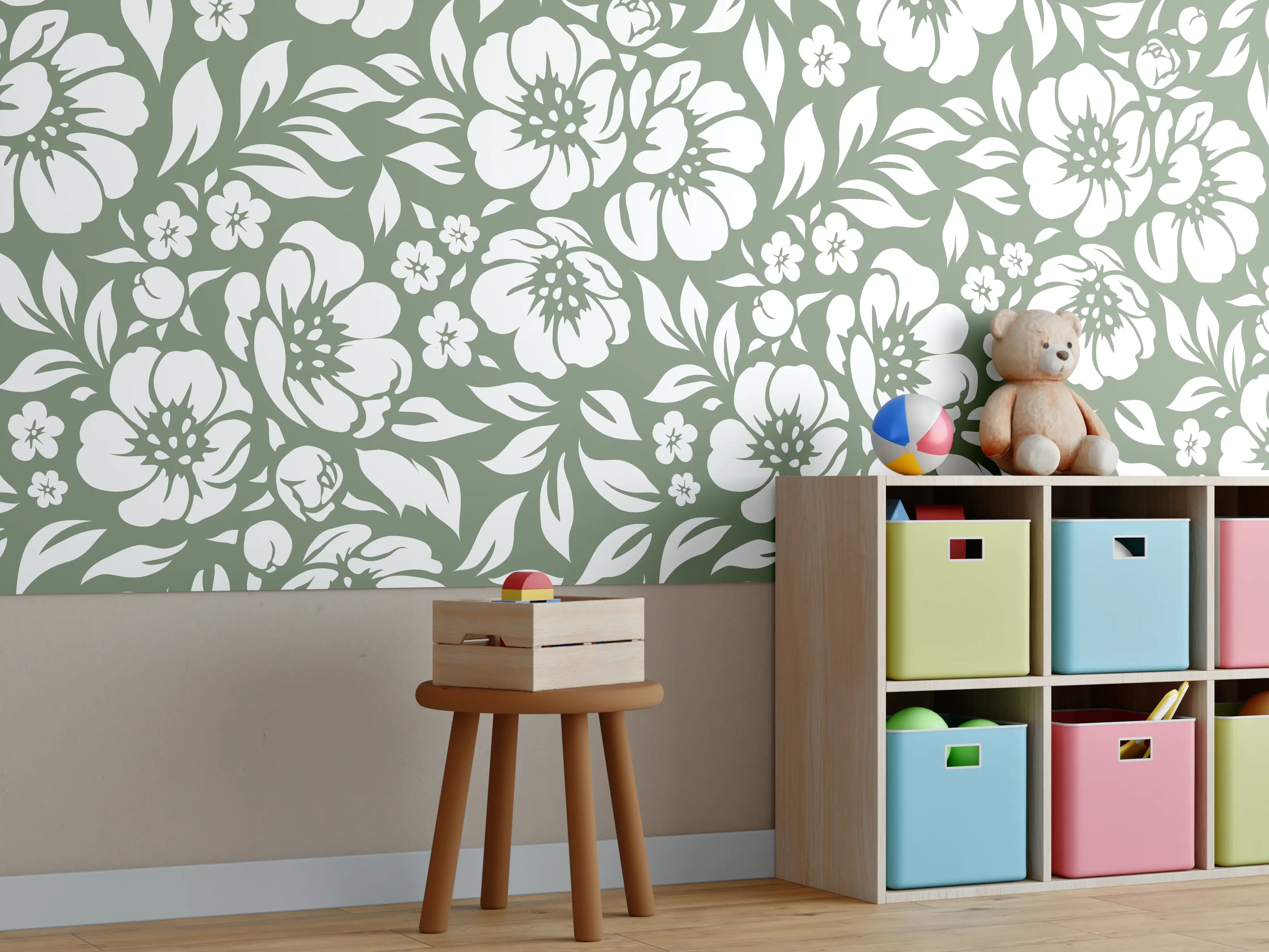 Kinderzimmer Wandgestaltung - Florale Oliven-Design-Textur