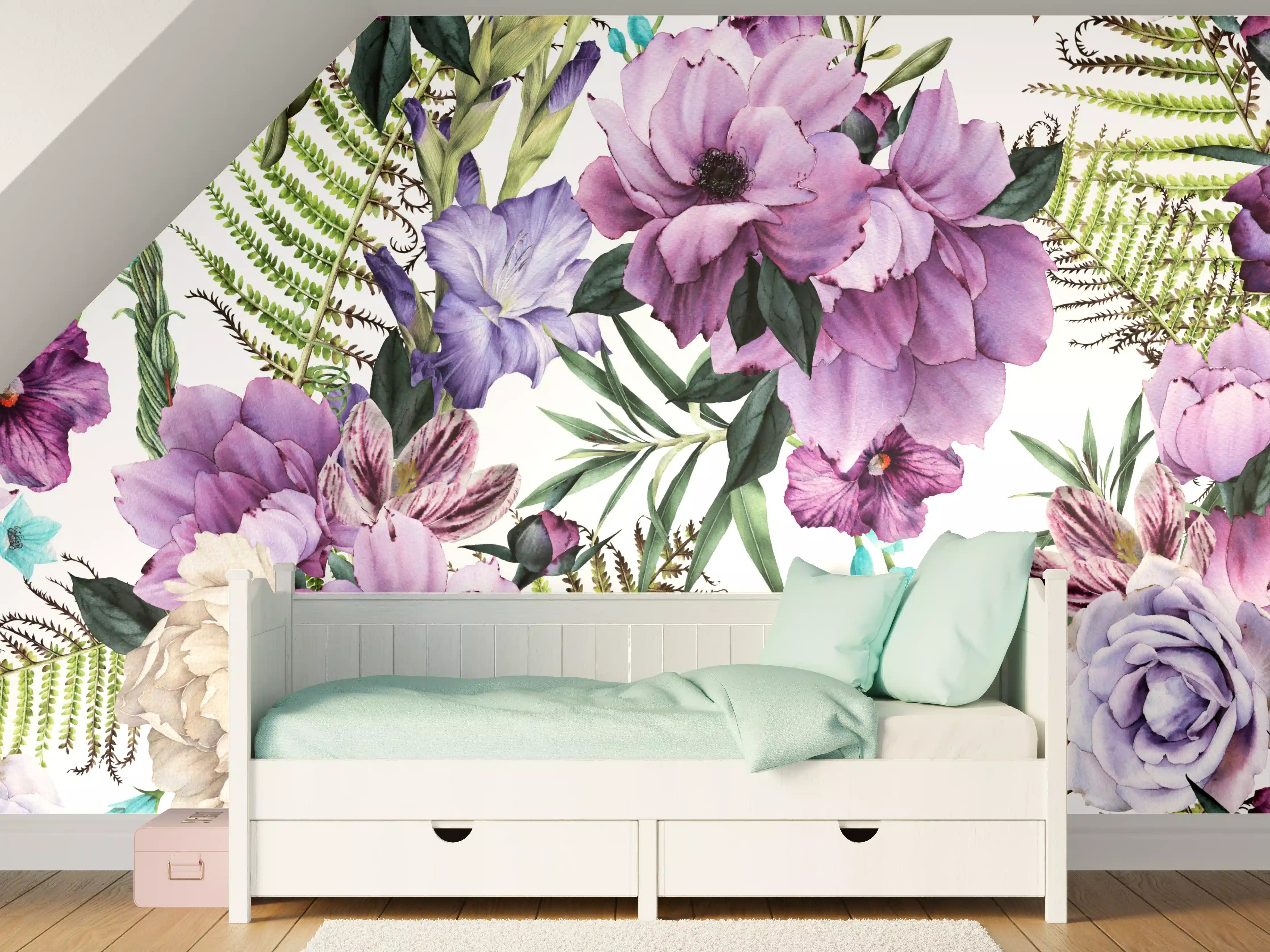 Kinderzimmer Wandgestaltung - Florale Wassermalerei in Pastelltönen