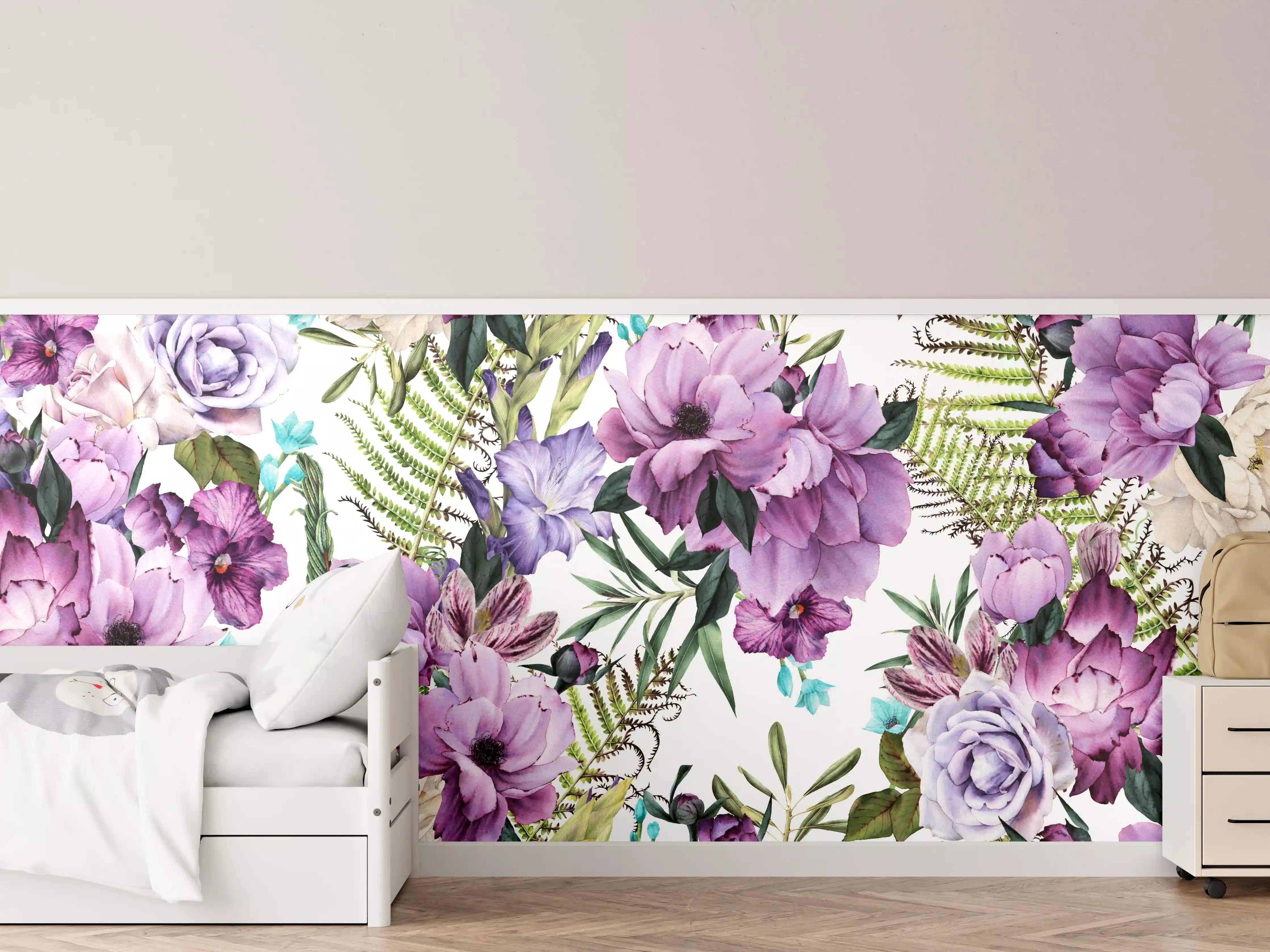 Kinderzimmer Wandgestaltung - Florale Wassermalerei in Pastelltönen