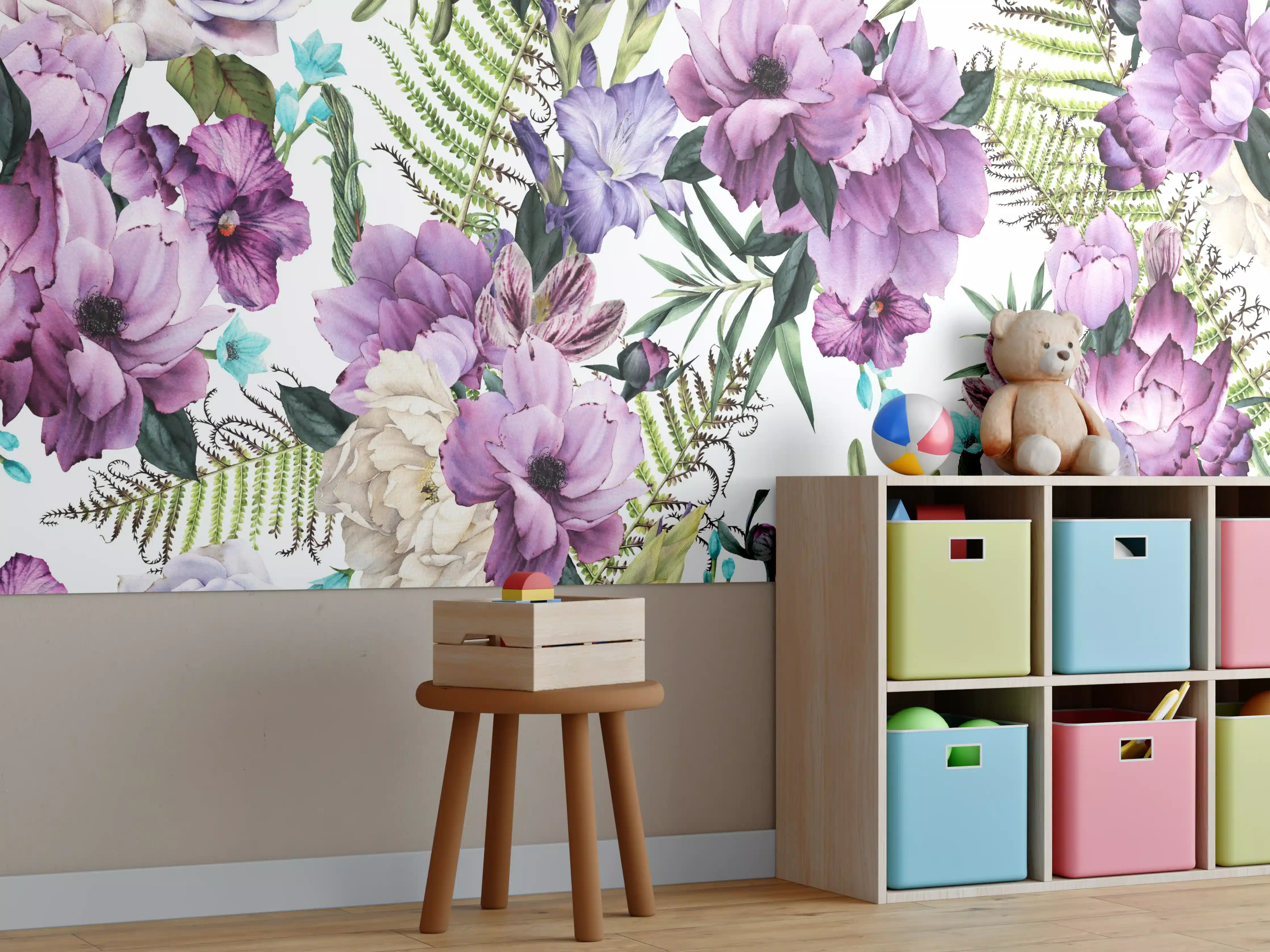 Kinderzimmer Wandgestaltung - Florale Wassermalerei in Pastelltönen