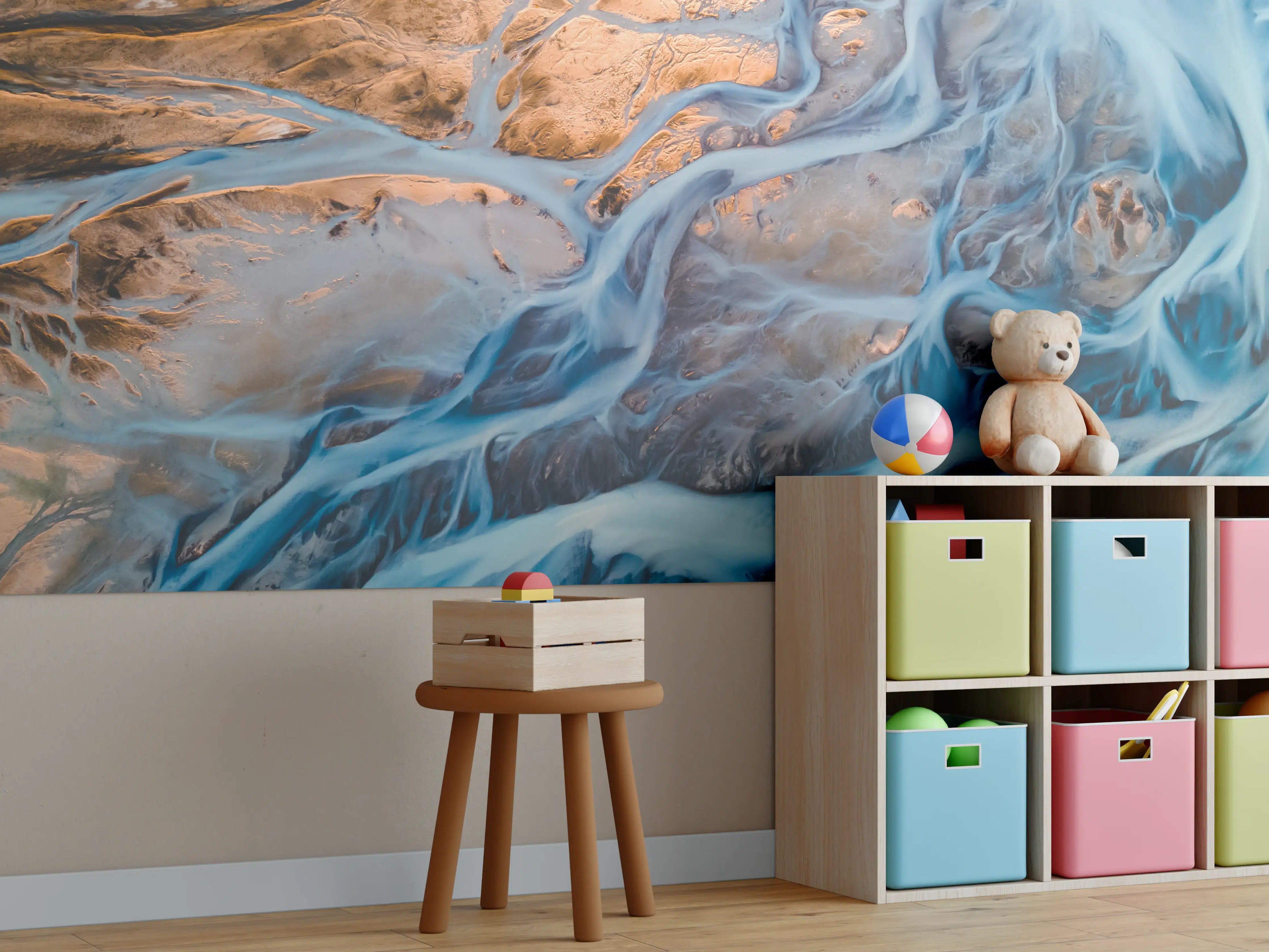 Kinderzimmer Wandgestaltung - Florale Wasserwelt in Blau