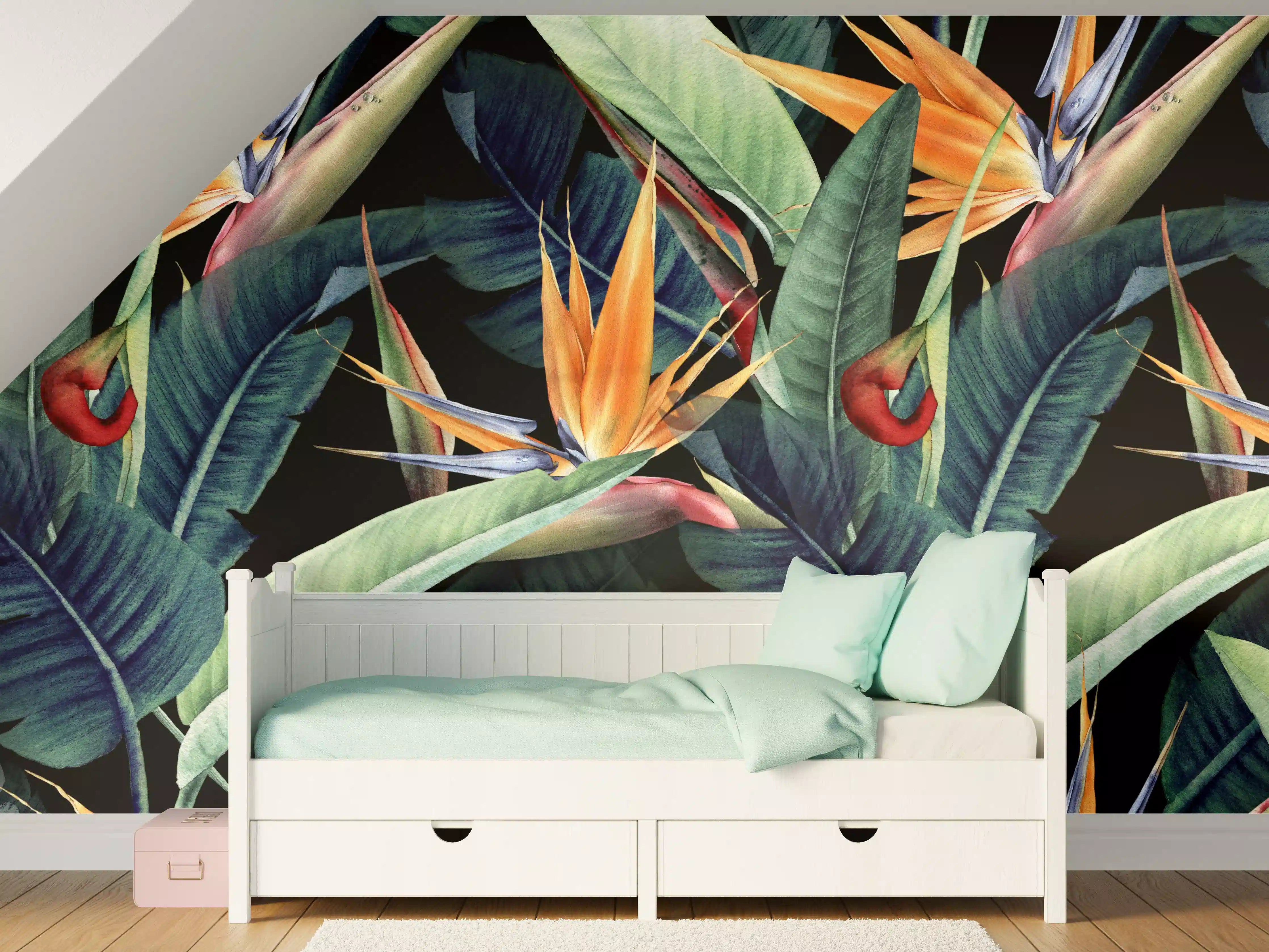 Kinderzimmer Wandgestaltung - Florales Blätter Muster